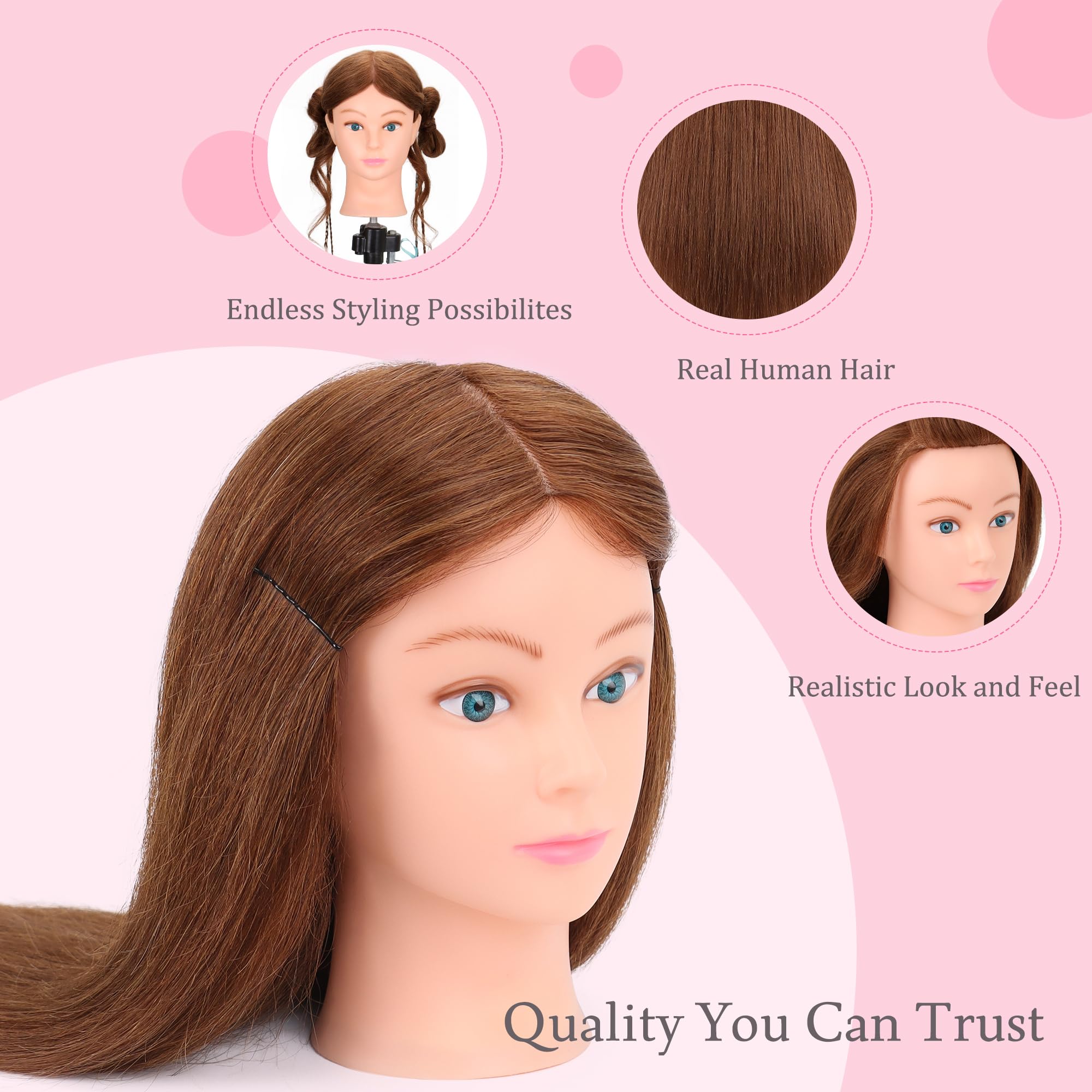 YODIDI mannequin head with clip-holder included for stable hands-free styling.