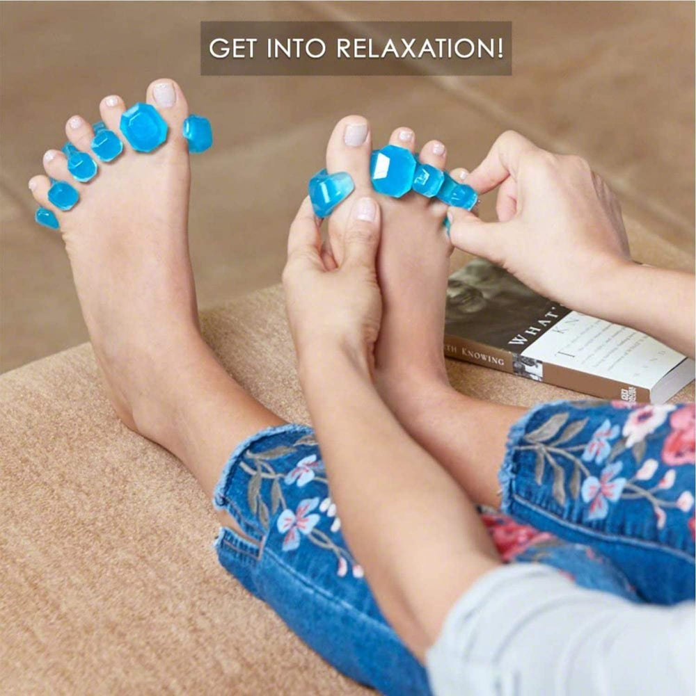 YogaToes Gems sapphire blue color highlights luxury toe therapy and visual appeal.