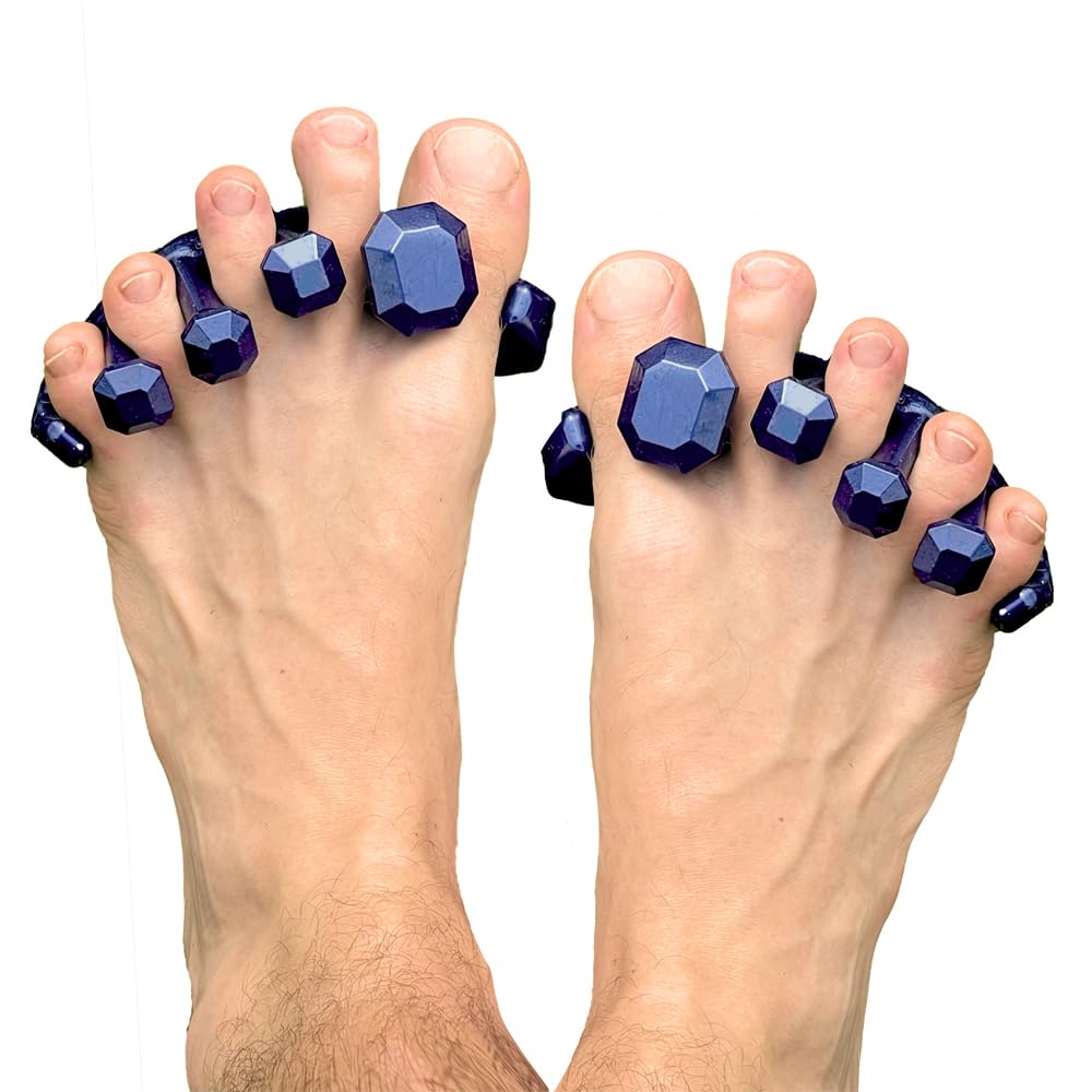 Yoga Toes Gems for Men metallic blue packshot highlighting premium gel toe spacers for daily comfort