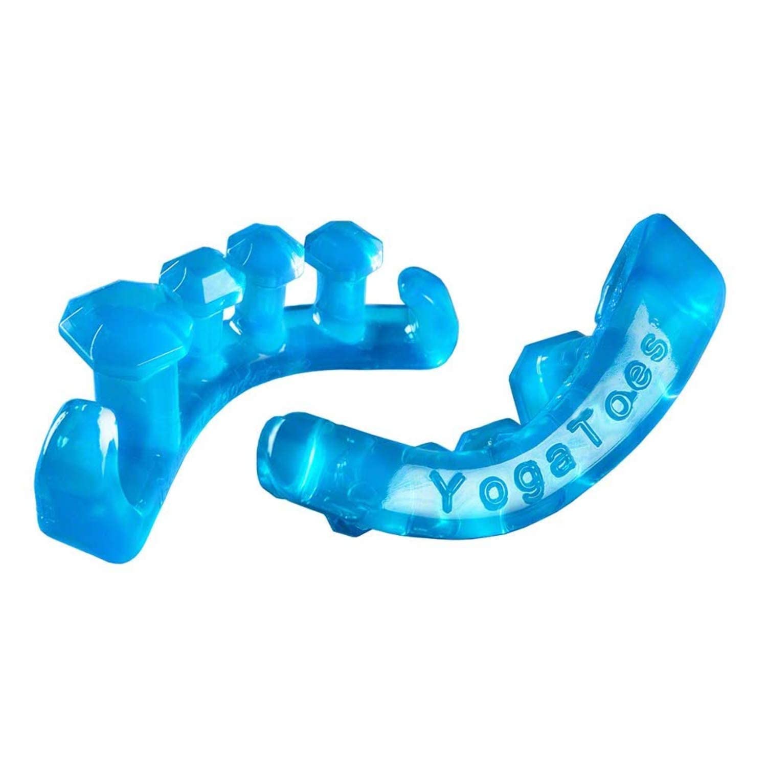 YogaToes Gems patented easy-fit toe-stretcher shown in action for snug toe placement.