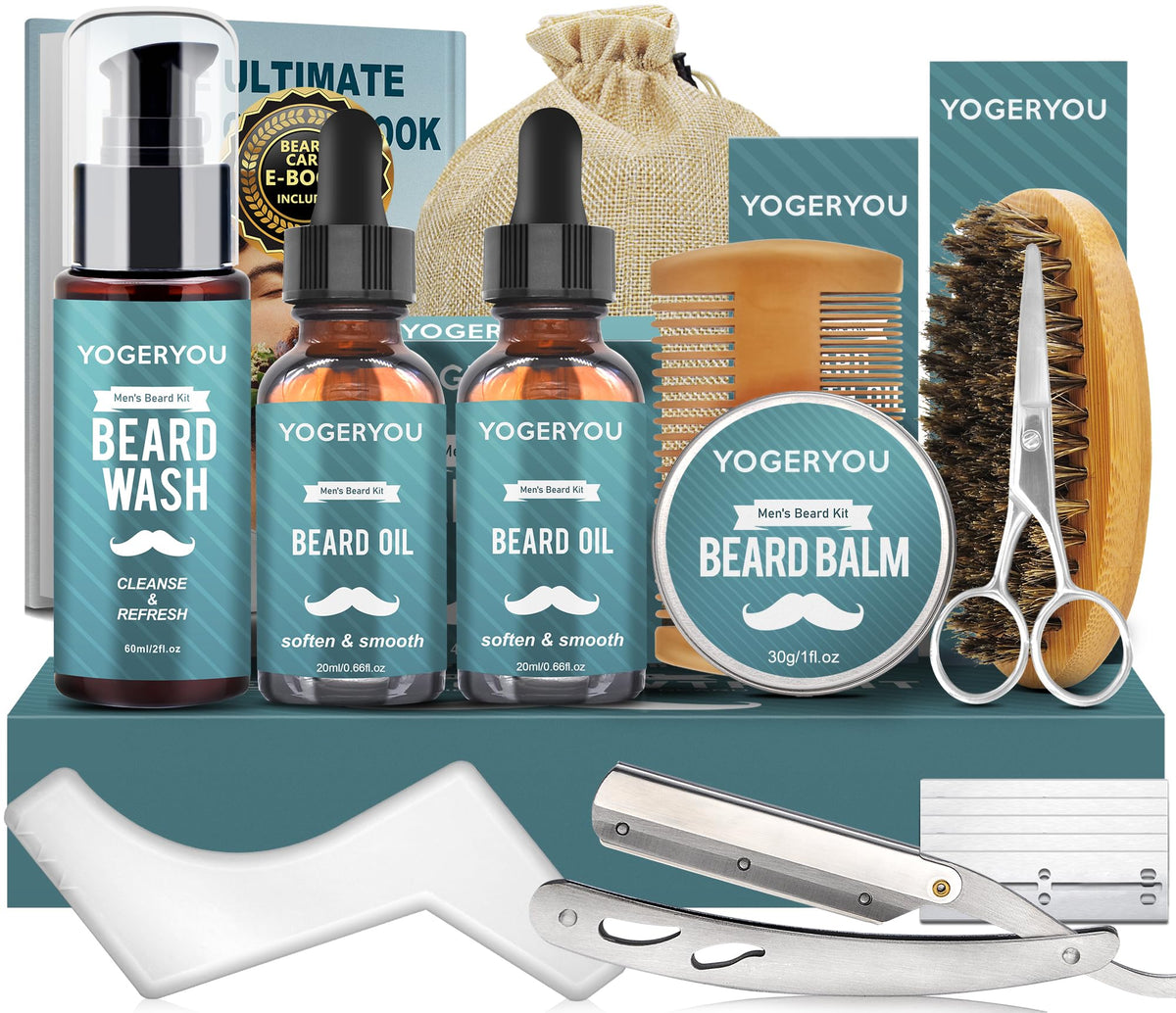 YogerYou beard kit straight razor for precise trimming and grooming.