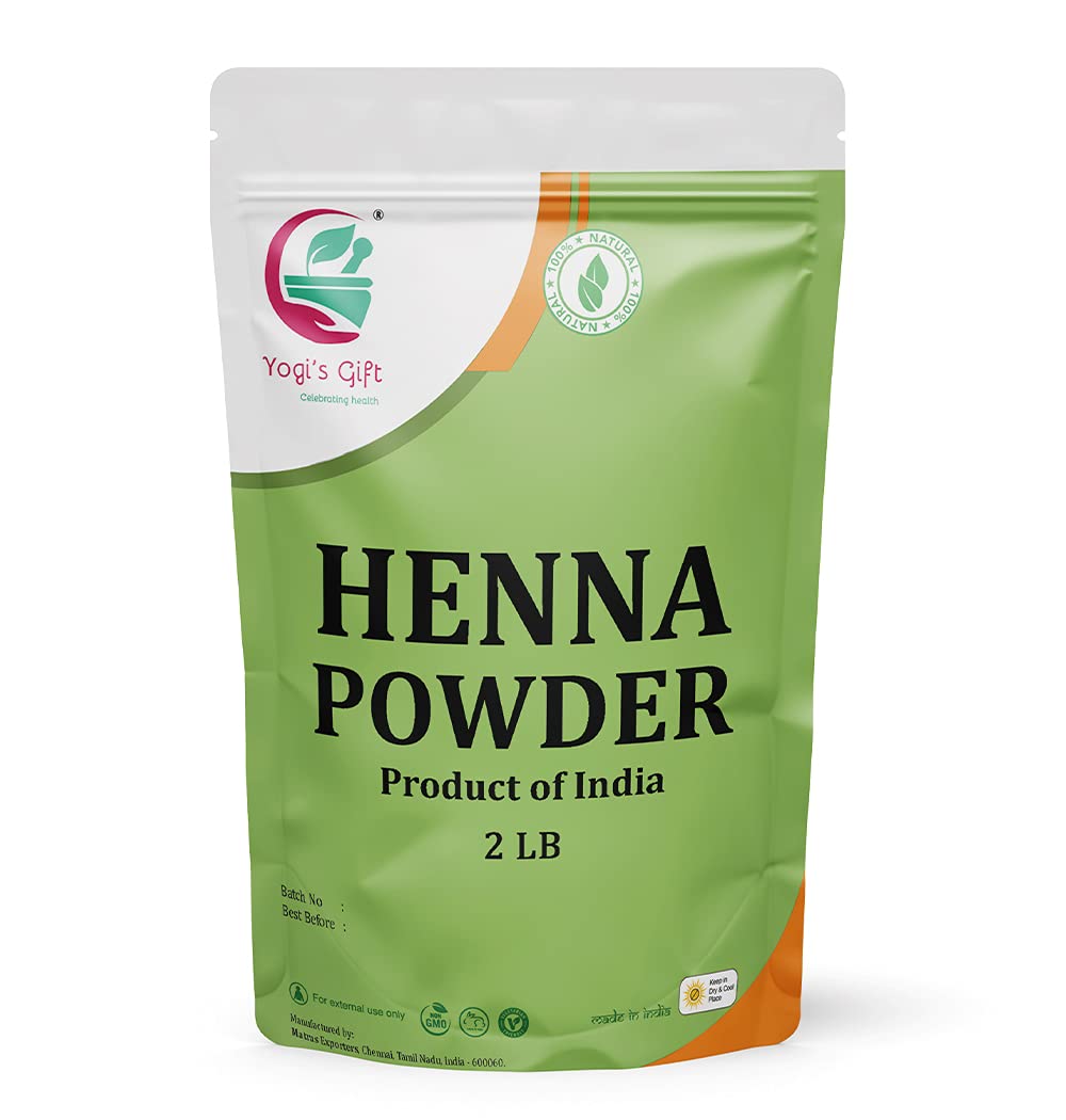 Yogi's Gift henna powder 2lb bag shows pure vegan hair color for natural shade.