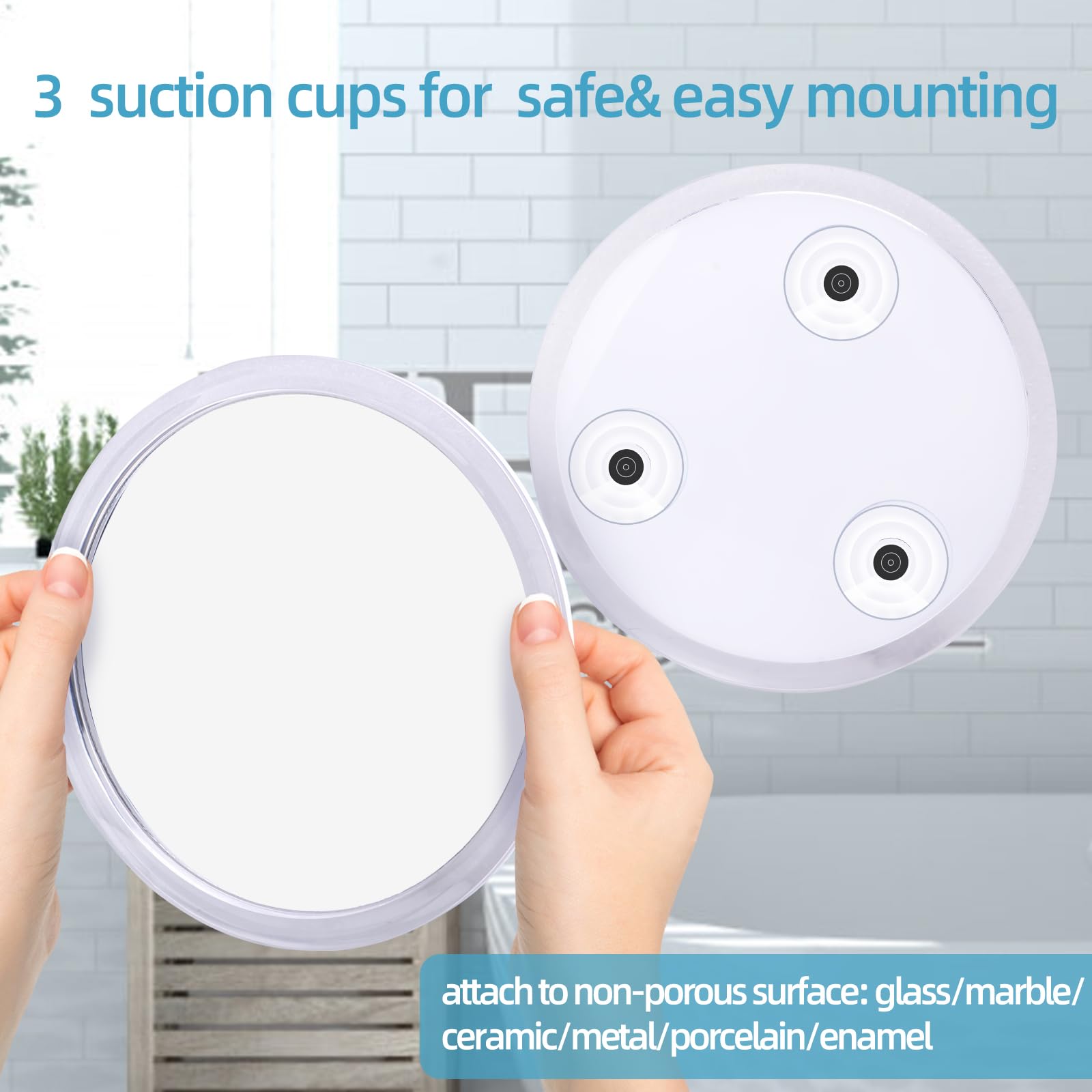 YoHumk fogless shower mirror in-shower use enables hands-free shaving and makeup.
