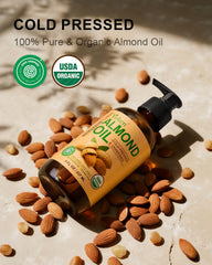 Yoken almond oil close-up aroma hints at natural nutty scent for skincare rituals.