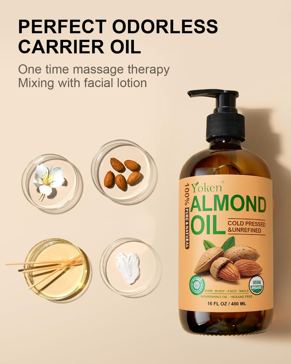 Yoken Almond Oil used on hair for shine and moisture