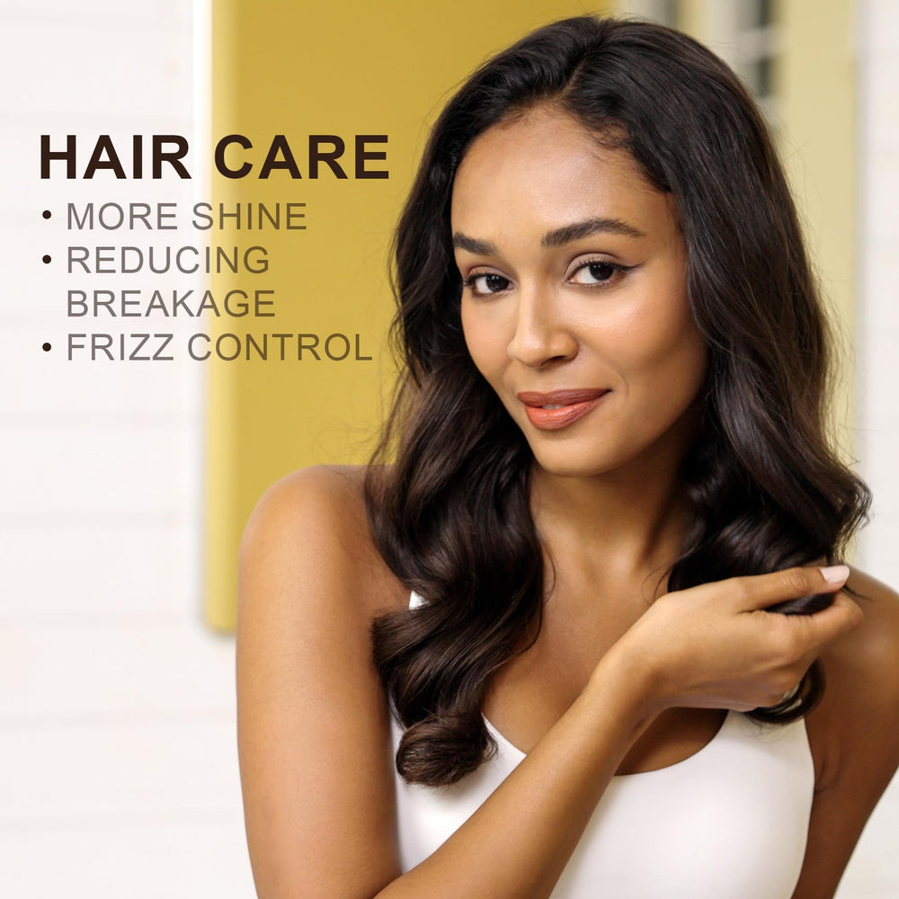 Yoken Argan Oil drops on hair highlight frizz control and shine potential.