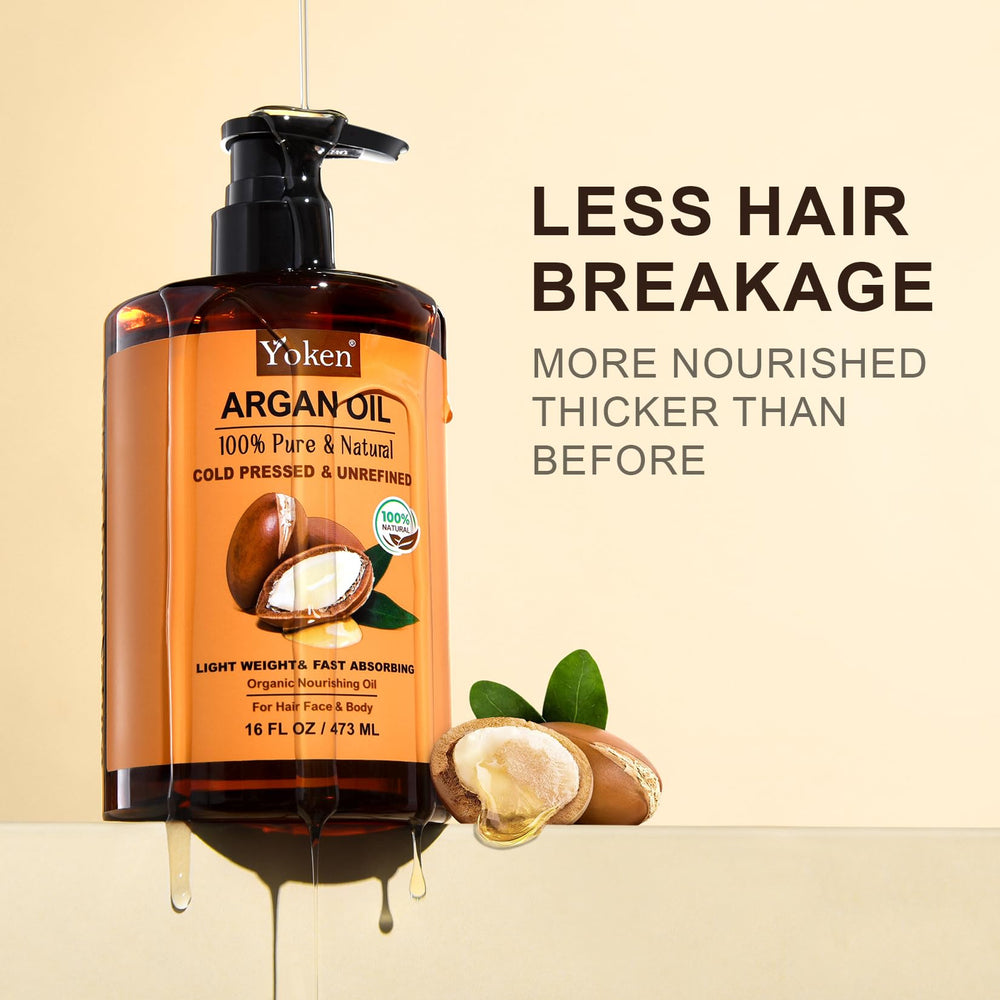 Yoken Argan Oil pump action demonstrates easy dispensing for daily hair, skin, and nails care.
