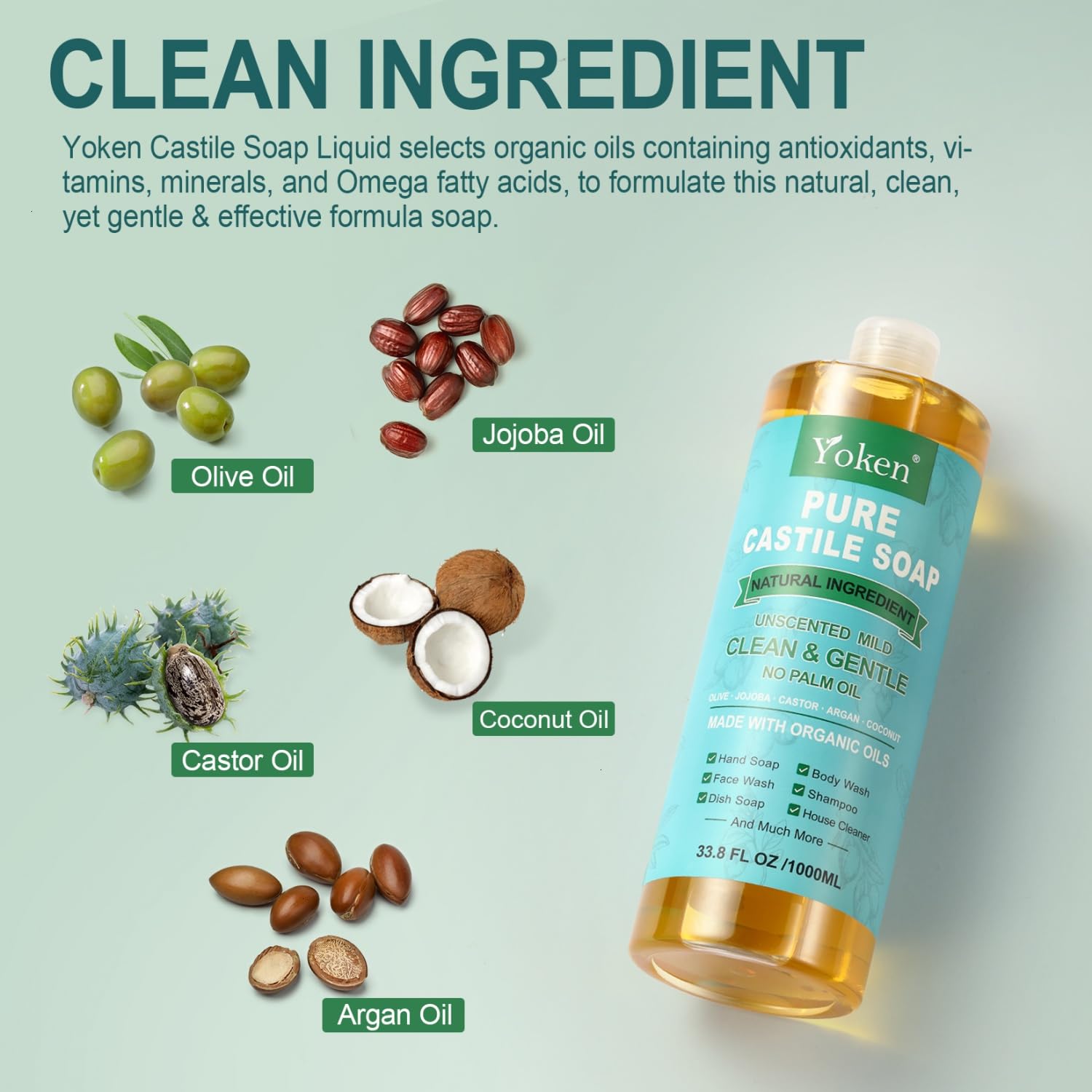 Yoken Castile Soap body wash demonstrates gentle skin cleansing.