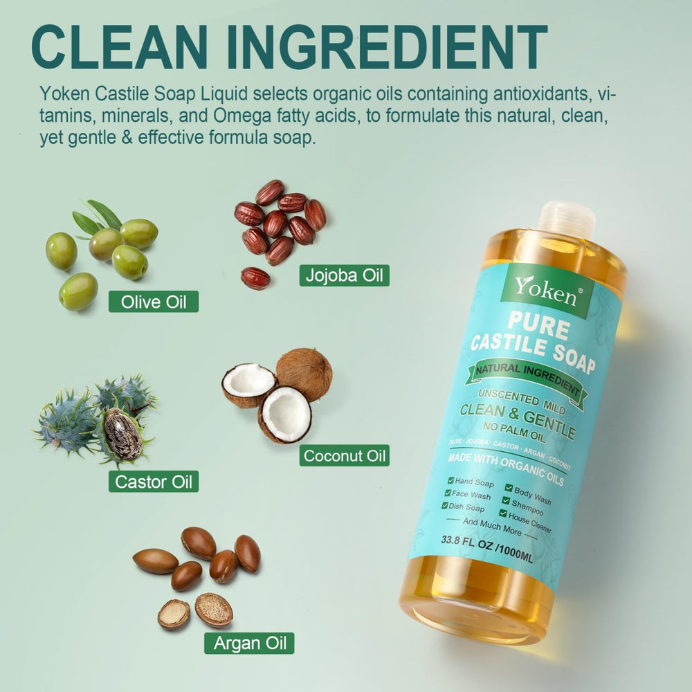 Yoken Castile Soap body wash demonstrates gentle skin cleansing.