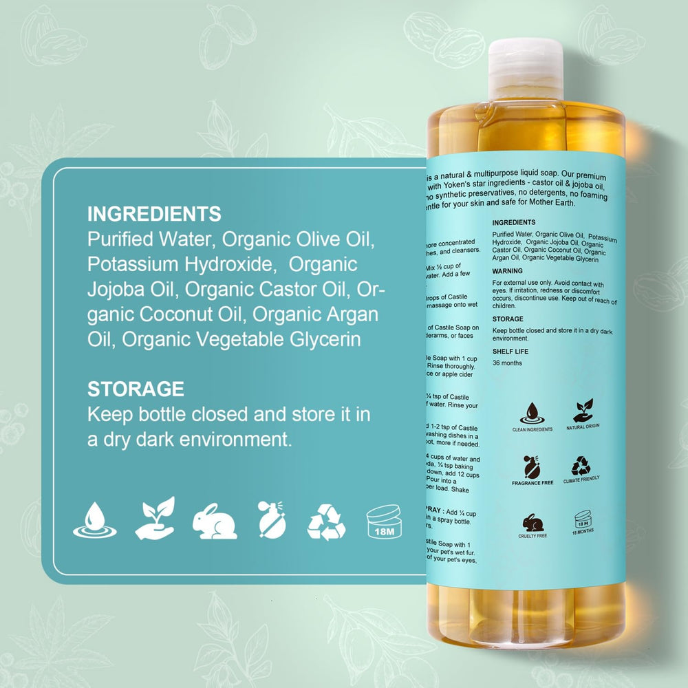 Yoken Castile Soap cruelty-free label marks ethical cleaning.