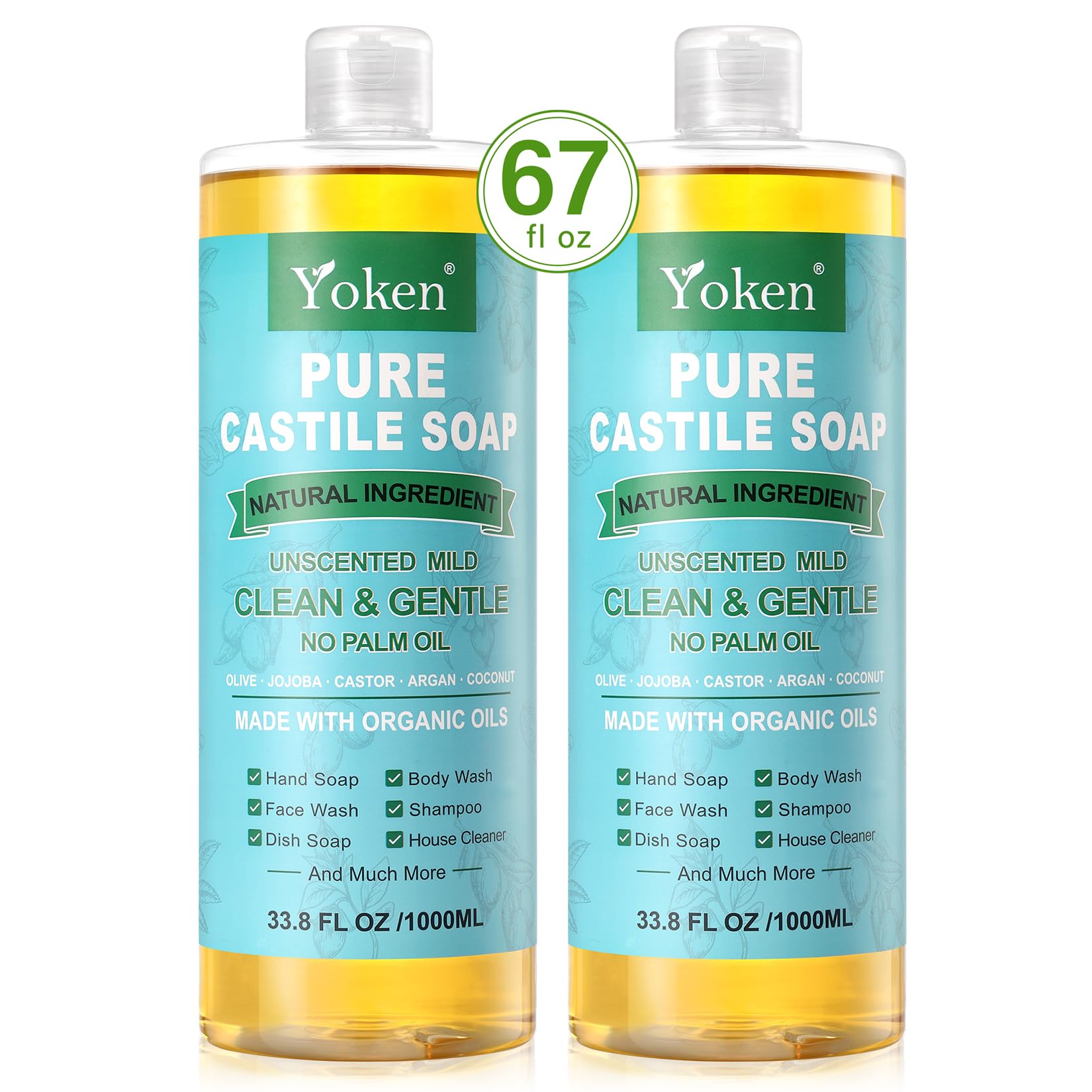 Yoken castile soap dilution-ready bottle with splash of water