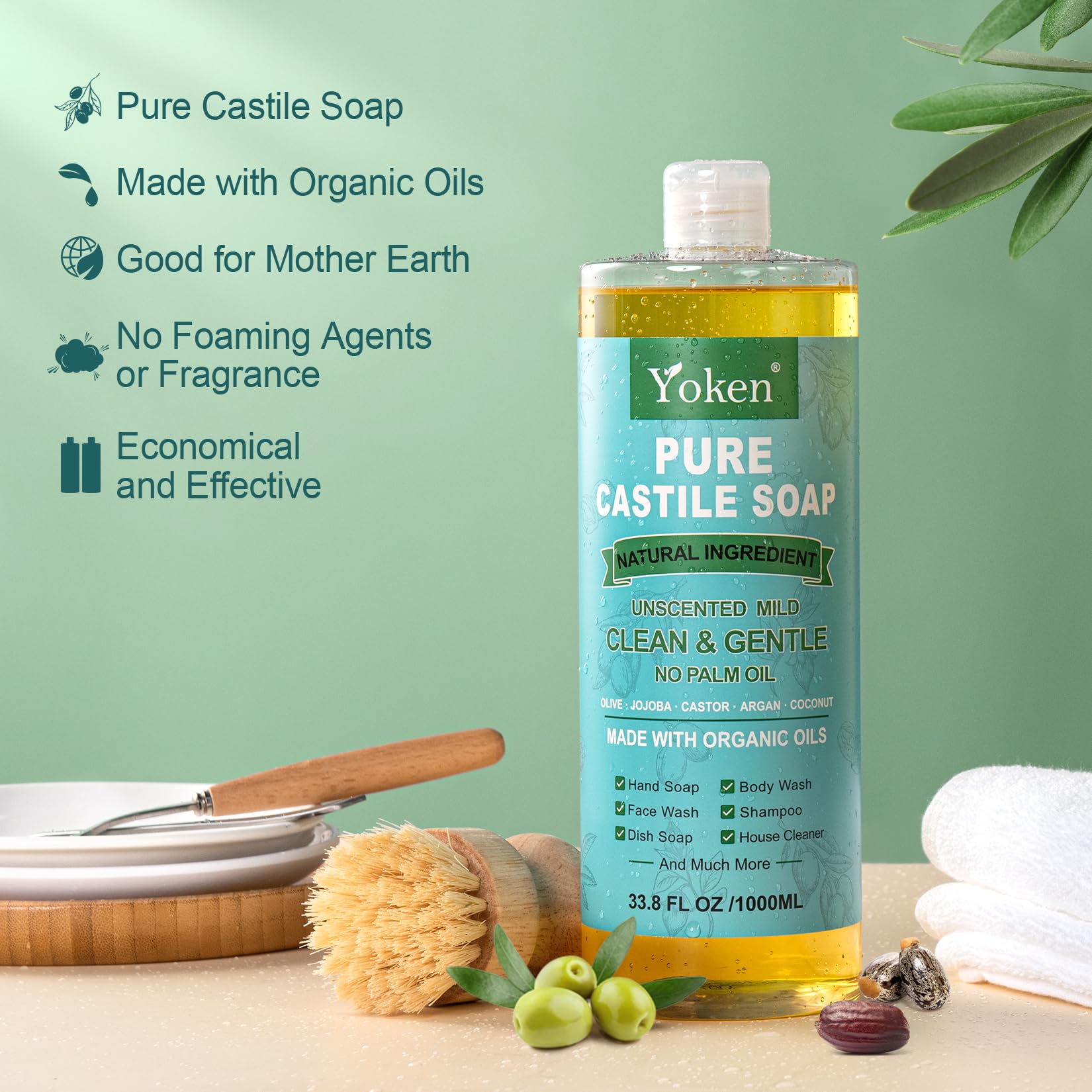 Yoken Castile Soap lather close-up highlights luxurious, skin-friendly foam.