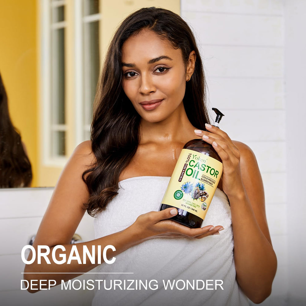 Yoken organic castor oil flow closeup showing rich texture for nourishing skin.