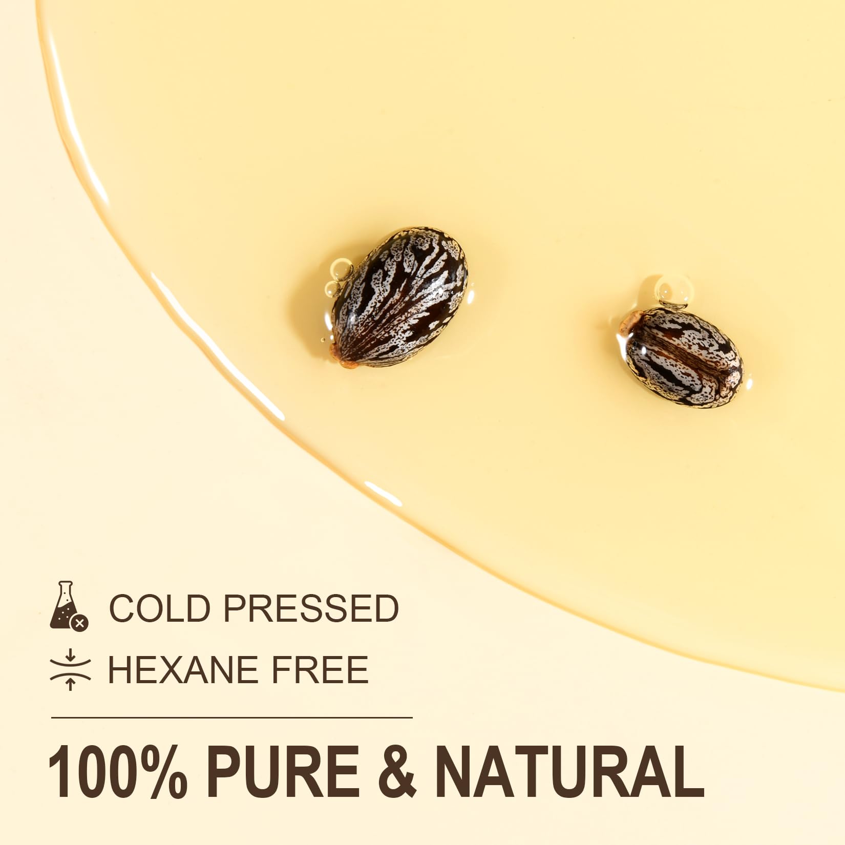 Yoken castor oil nourishes lashes, brows, and hair for fuller look.