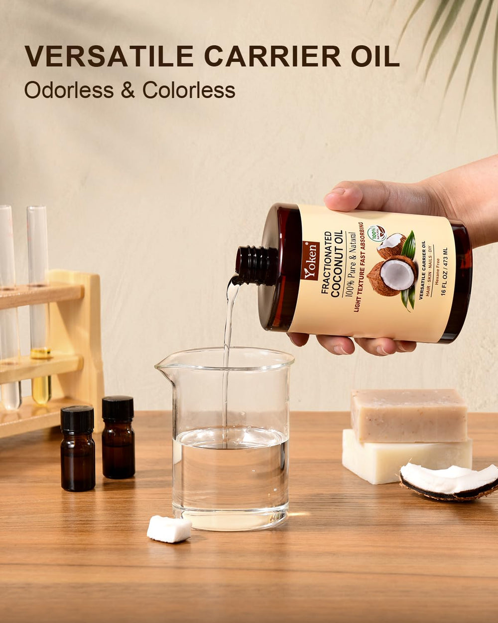 Label on Yoken coconut oil highlights hexane-free and paraben-free ingredients.