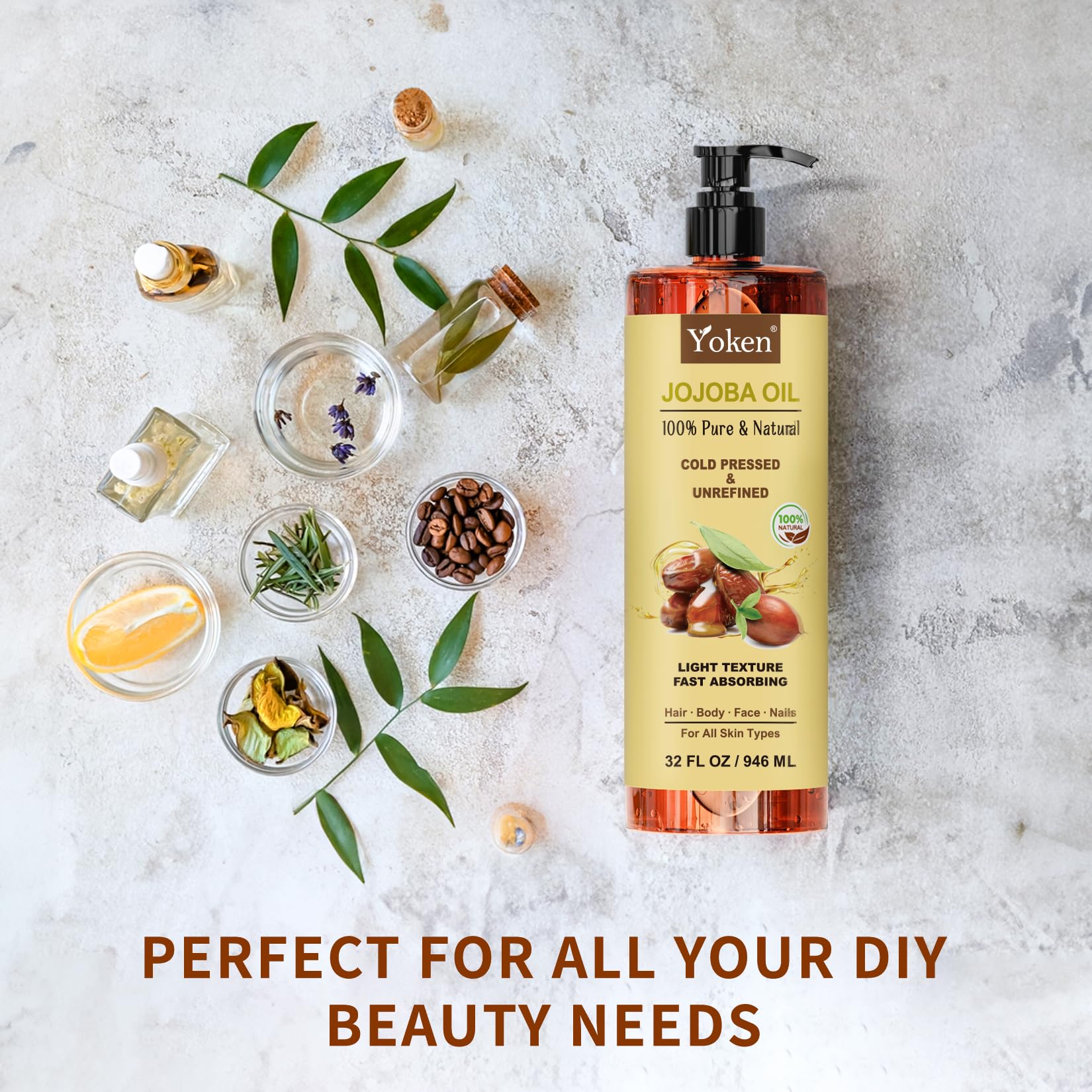 Yoken Jojoba Oil liquid texture suggests lightweight moisture for skin and hair