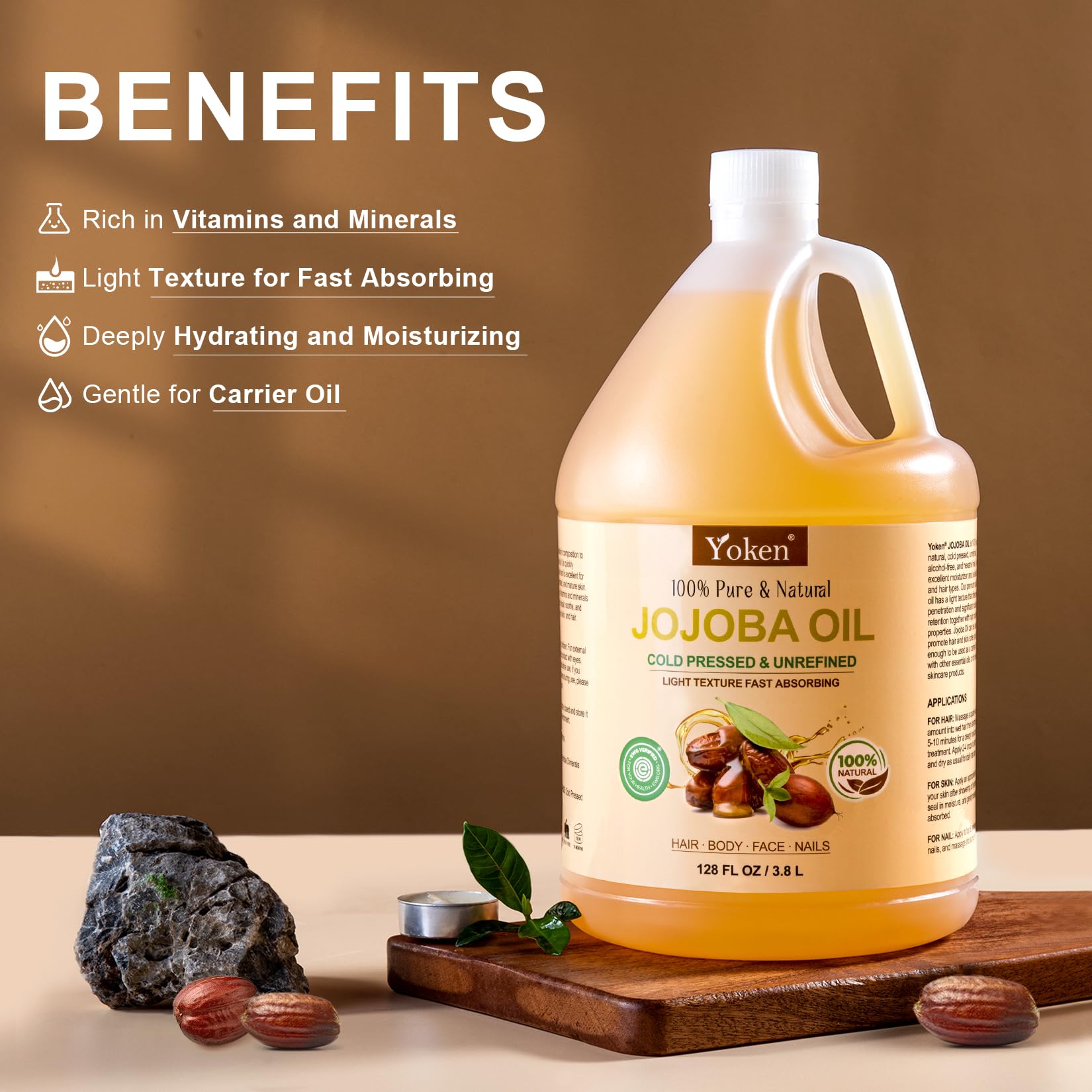 Yoken jojoba oil single-ingredient carrier oil for gentle skin and hair care.