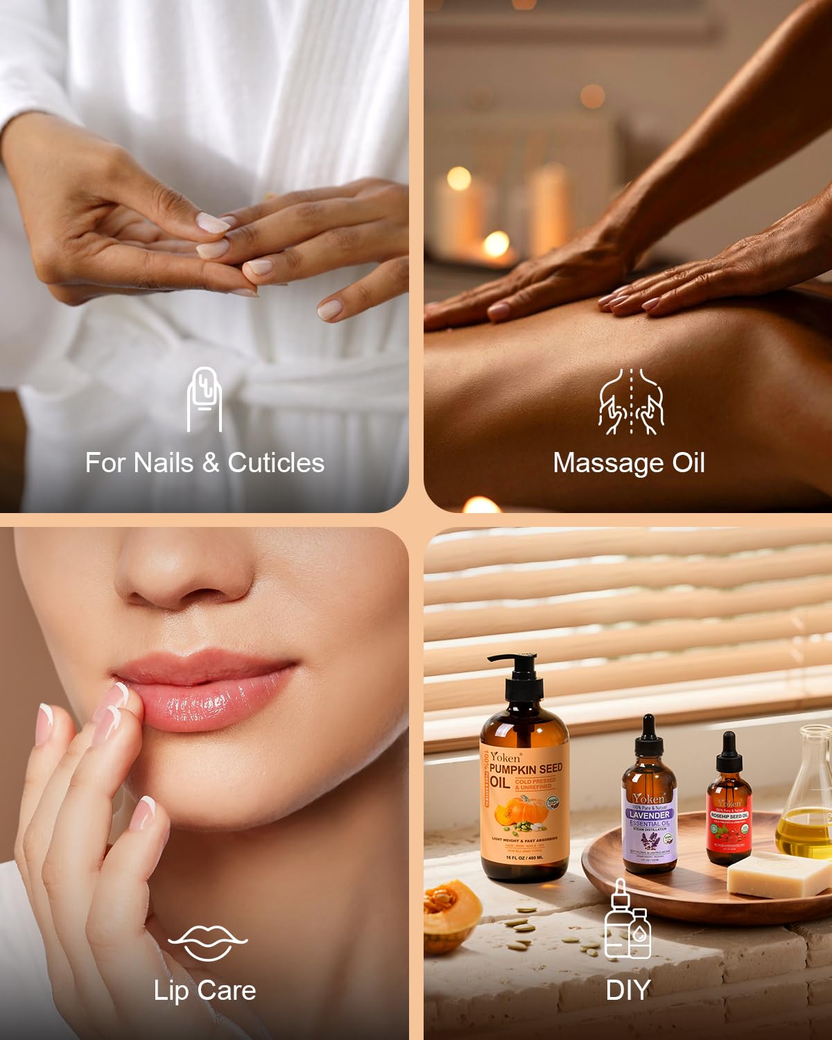 Yoken pumpkin seed oil provides lightweight skin hydration and softness.