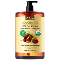 Yoken Pure Jojoba Oil 16oz bottle – premium packaging for hydration.