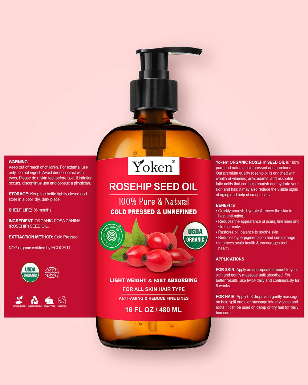Yoken Rosehip Oil tamper-evident seal ensures product integrity