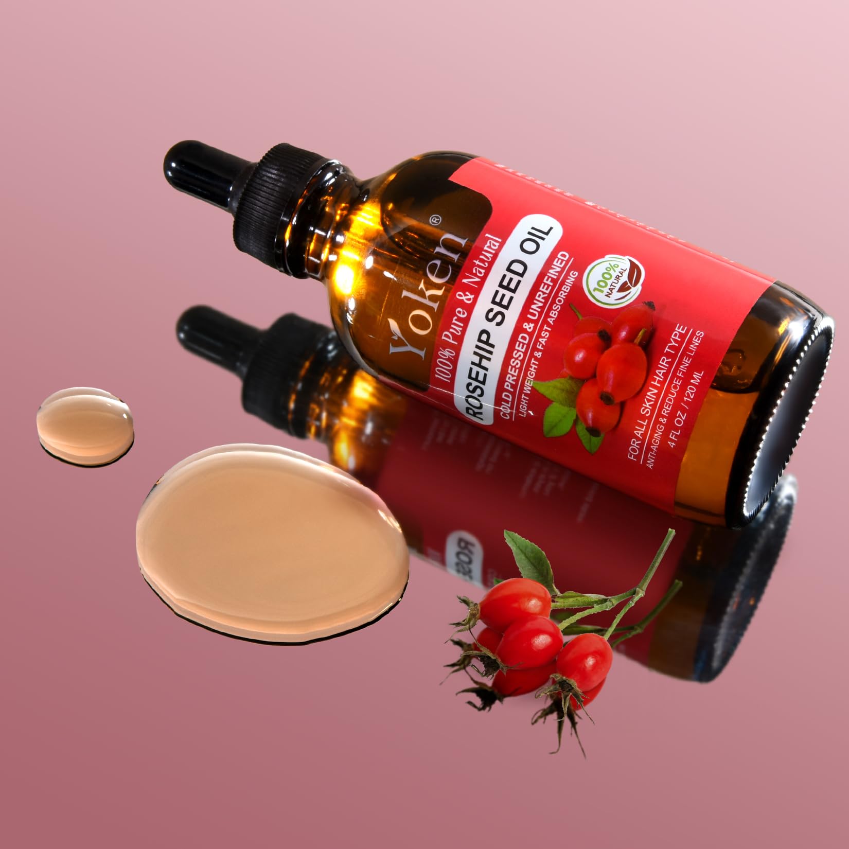 Yoken Rosehip Seed Oil amber bottle preserves freshness during storage