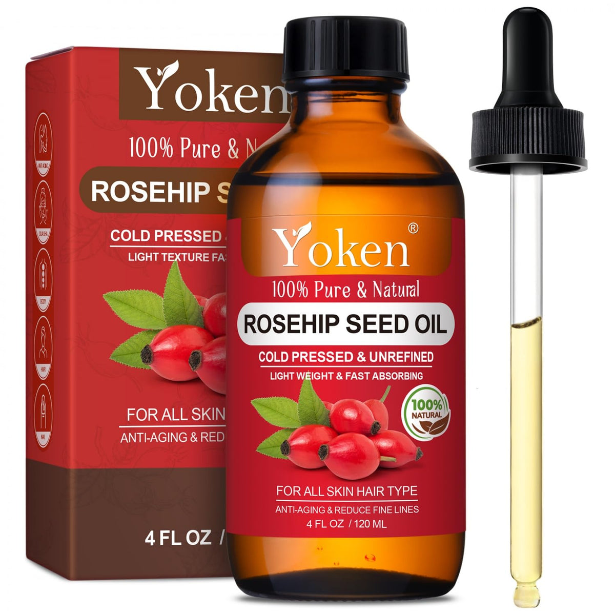 Yoken Rosehip Seed Oil bottle ready for pure skincare nourishment