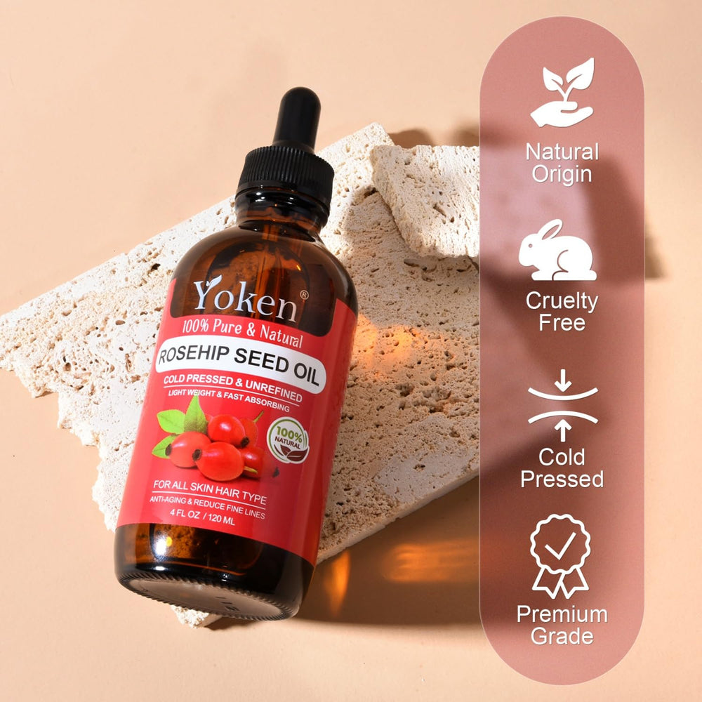 Yoken Rosehip Seed Oil pour demonstrates lightweight hydration for skin