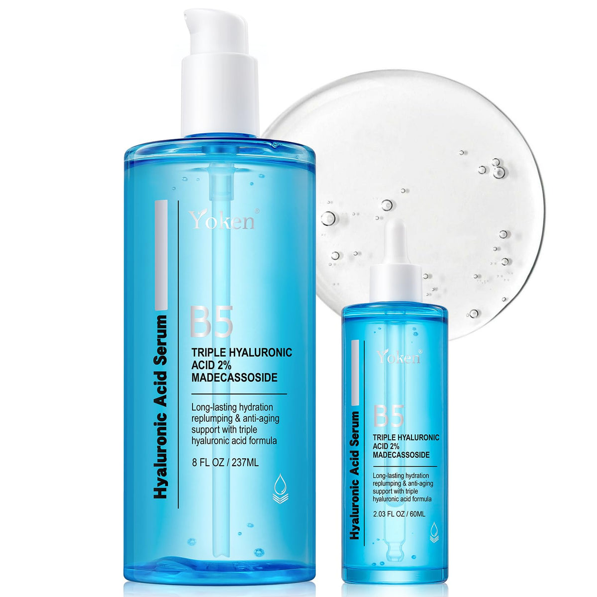 Yoken Hyaluronic Serum bottle front shows lightweight fragrance-free hydration