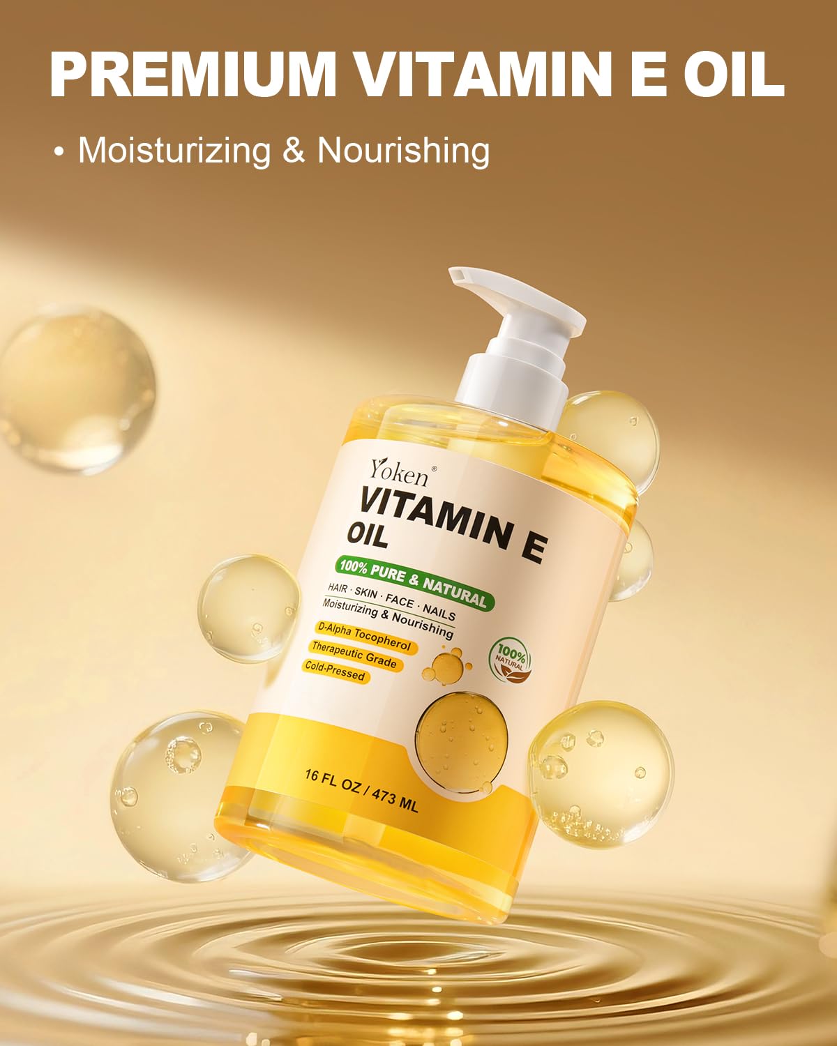 Yoken Vitamin E Oil pump-dispense demonstrates easy, mess-free application