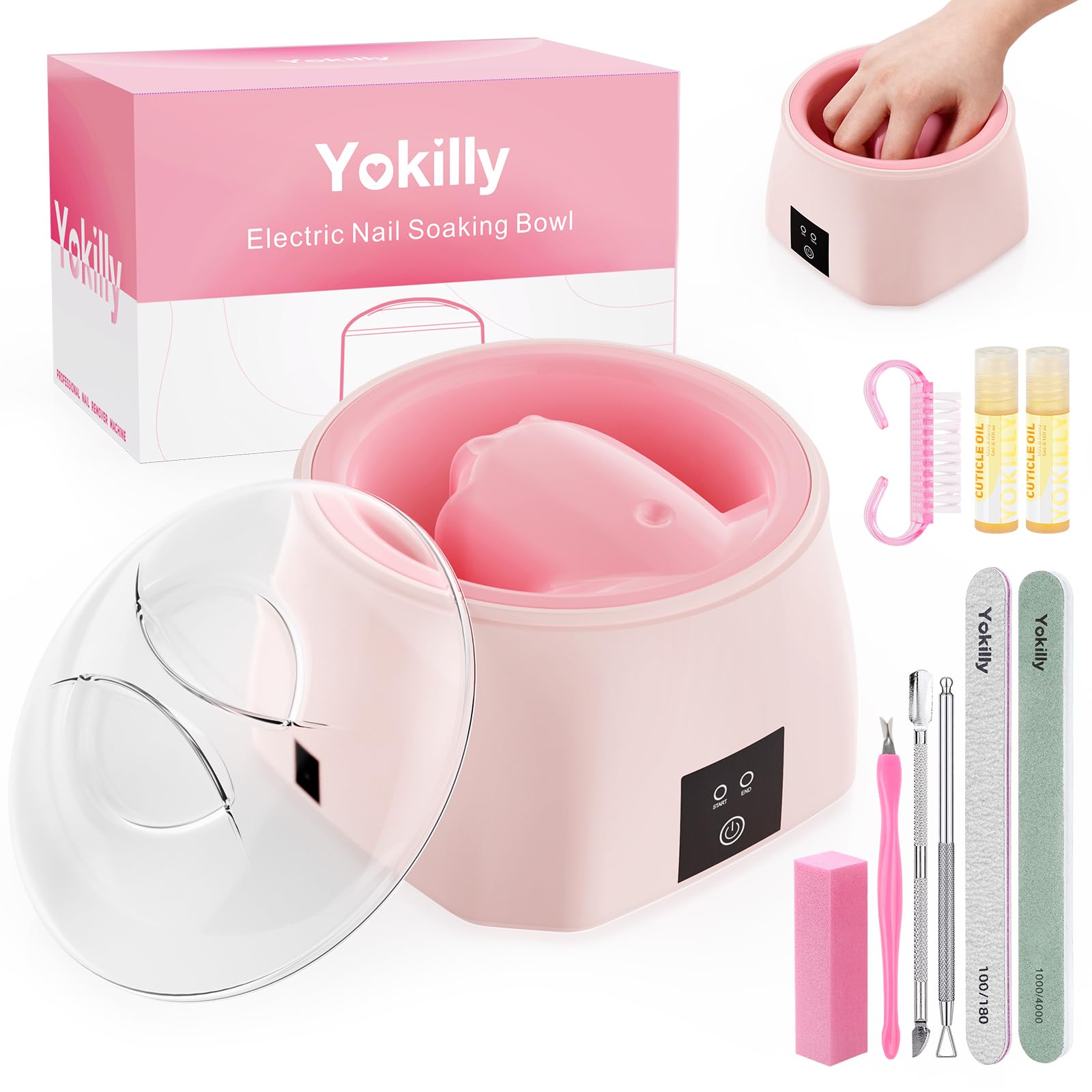 Yokilly heated nail bowl ergonomic grooves for comfortable soaking.