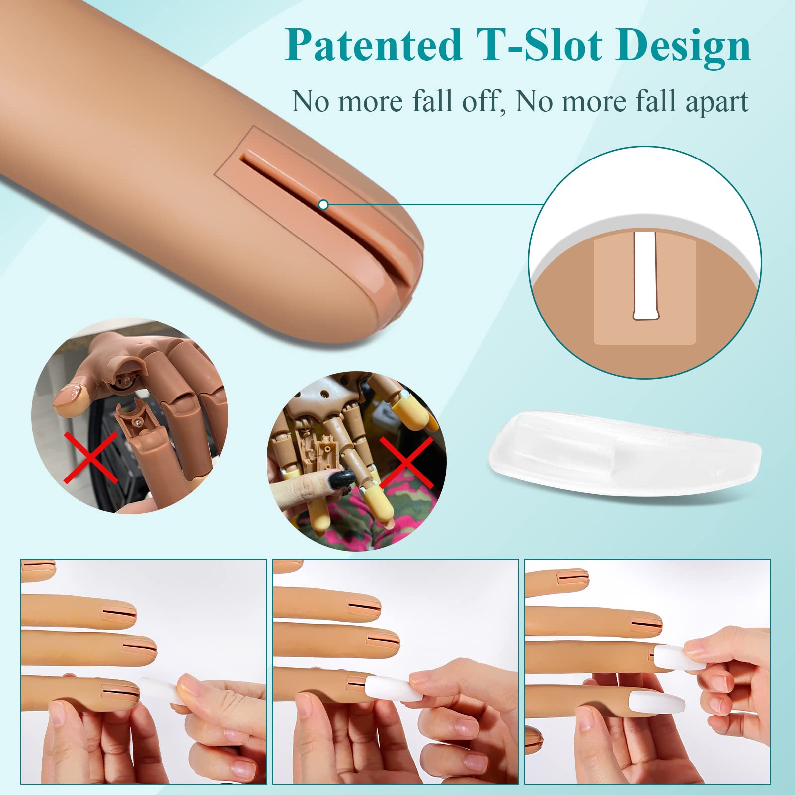 Yokilly silicone practice hand close-up highlighting soft feel for painless practice.