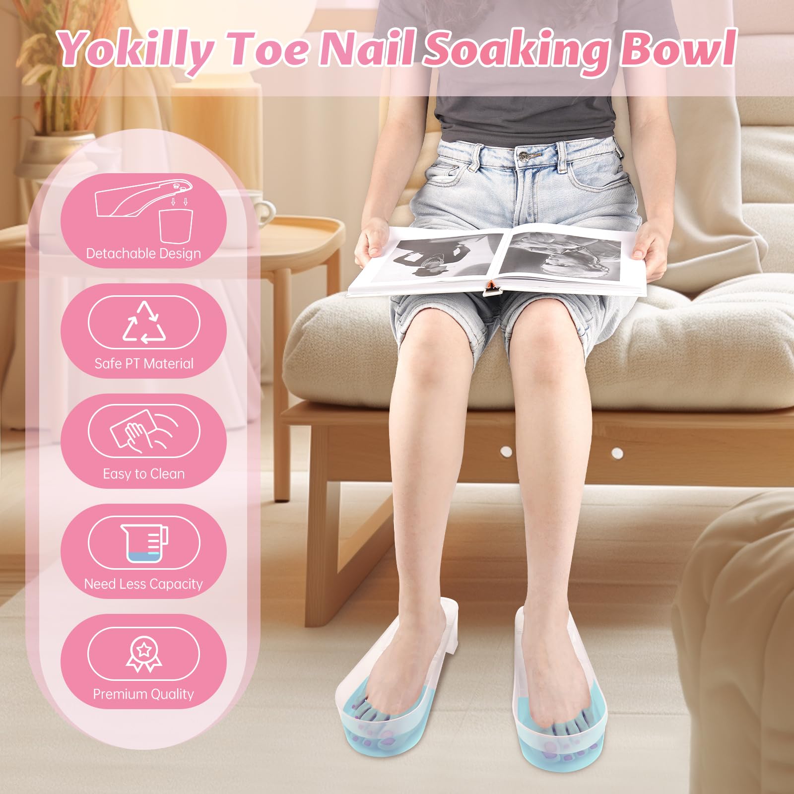 Yokilly clear foot soaking bowl suitable for acetone or vinegar-based liquids
