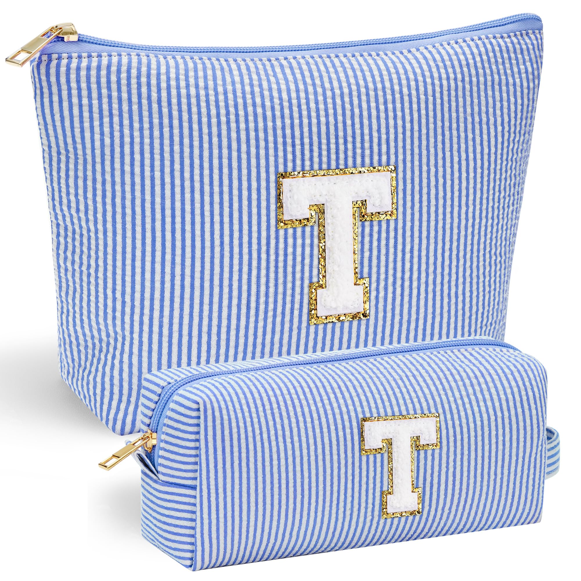 YOOLIFE travel makeup bag front view with chenille initial for durable style.