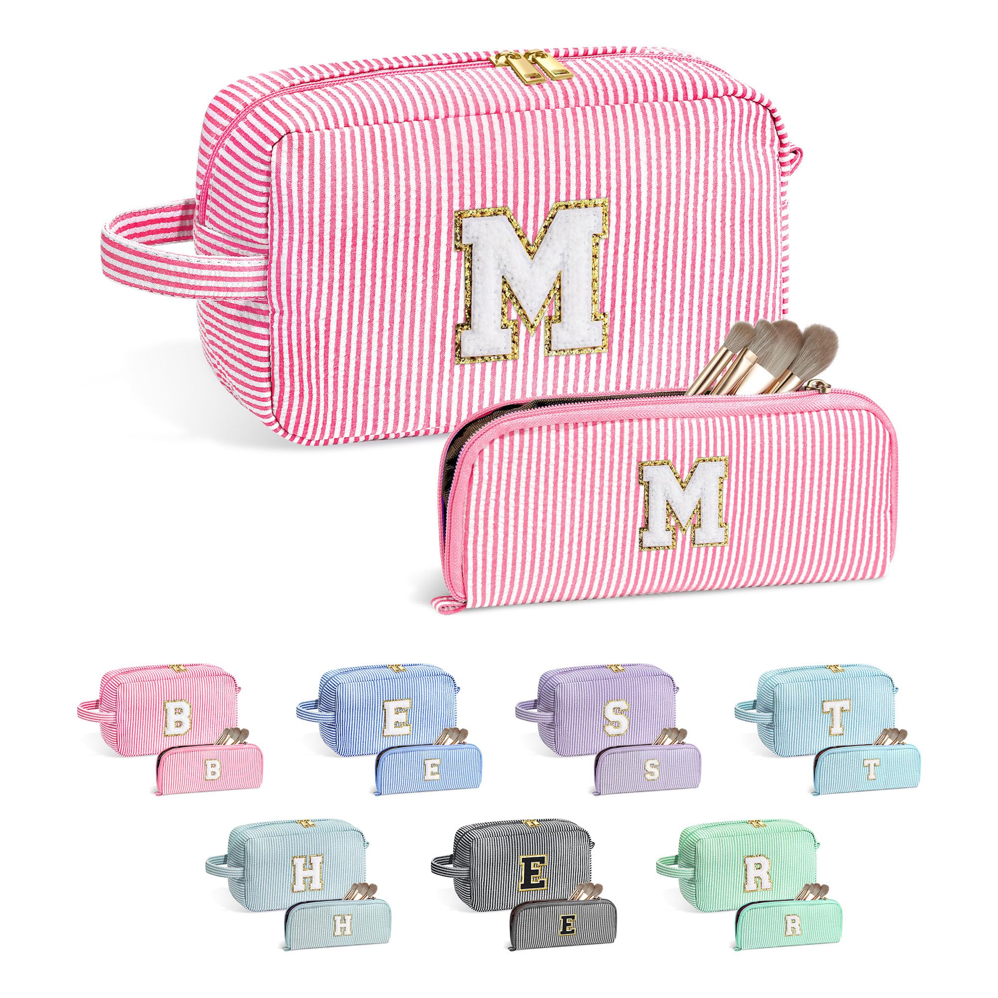 YOLOIFE pink preppy makeup bag front chenille letter for stylish storage