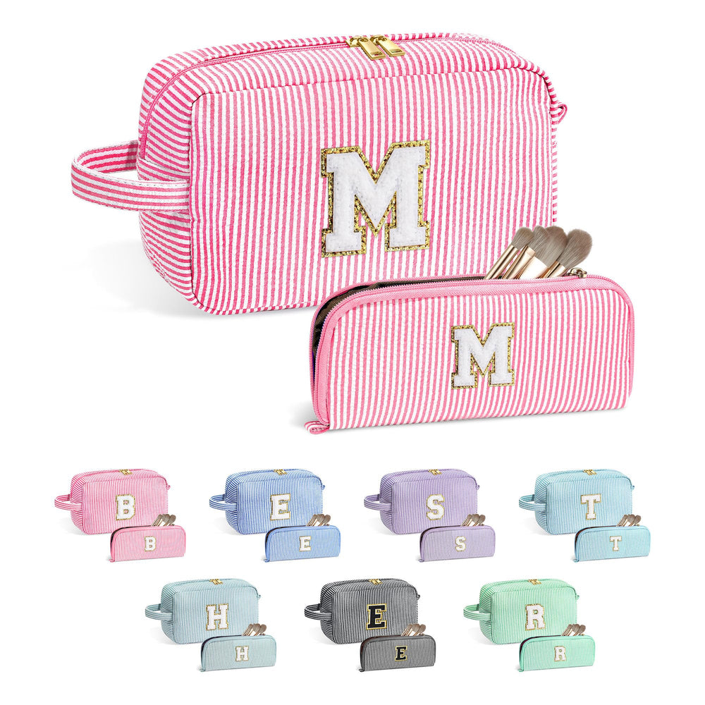 YOLOIFE pink preppy makeup bag front chenille letter for stylish storage