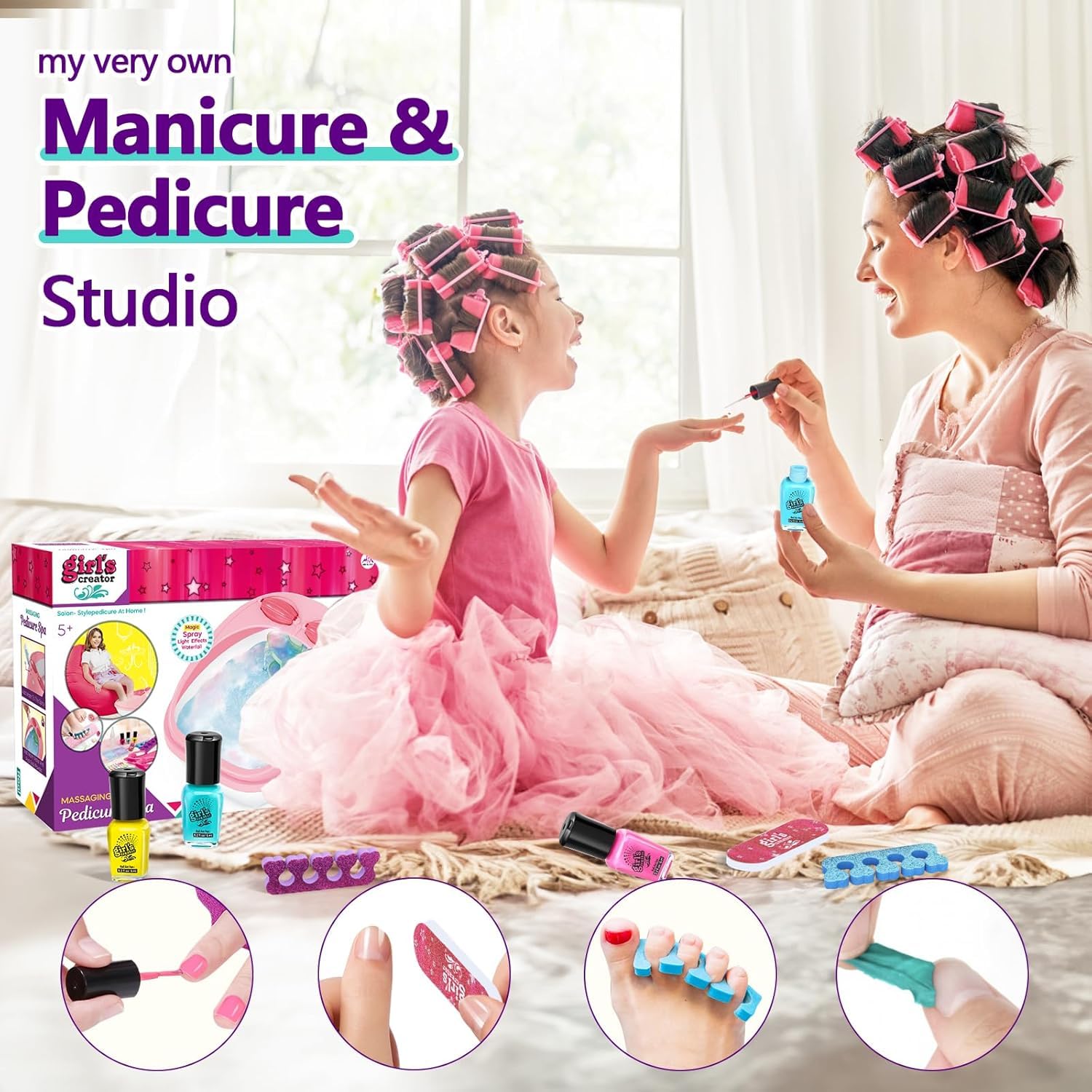 Yoloflix spa kit cover showing splash guard and massage grains for mess-free fun.
