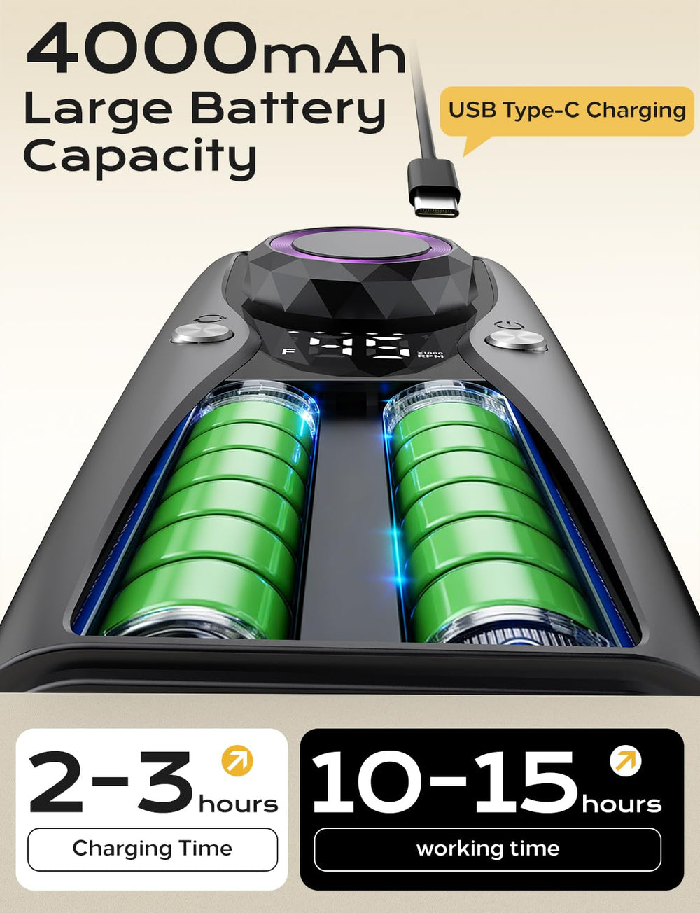 Yomanta nail drill LCD display shows speed and battery for easy adjustments.