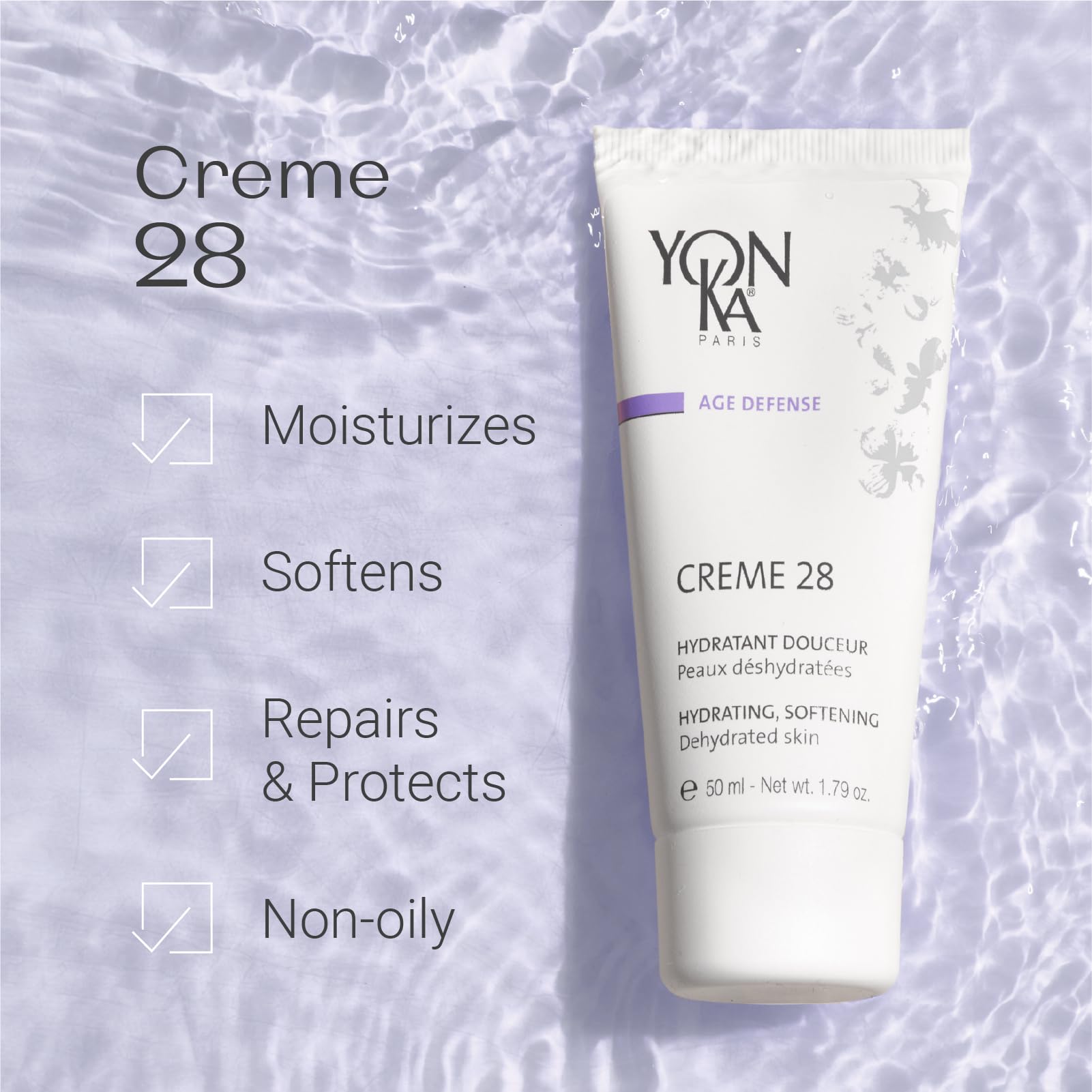 Yon-Ka Crème 28 texture swatch highlights creamy consistency for dry skin.