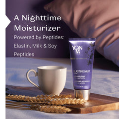 Yonka Elastine Nuit application on face, neck and eyes for plump, refreshed look.
