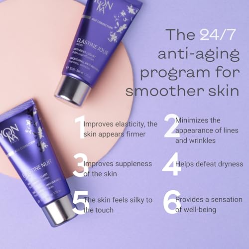 Yonka Elastine Nuit ingredients closeup featuring vitamin C and elastin peptides for resilience.