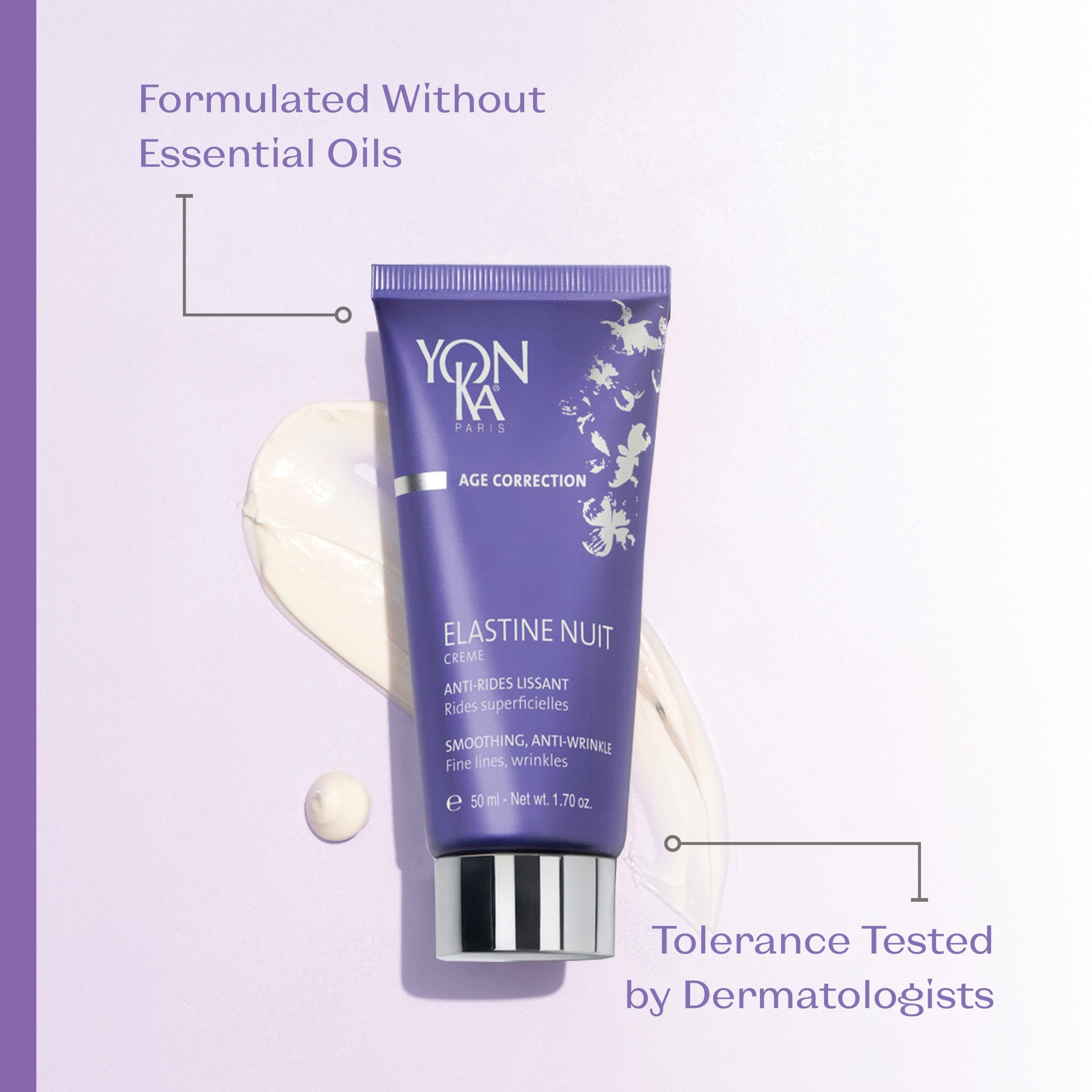 Yonka Elastine Nuit non-greasy formula for quick absorption.