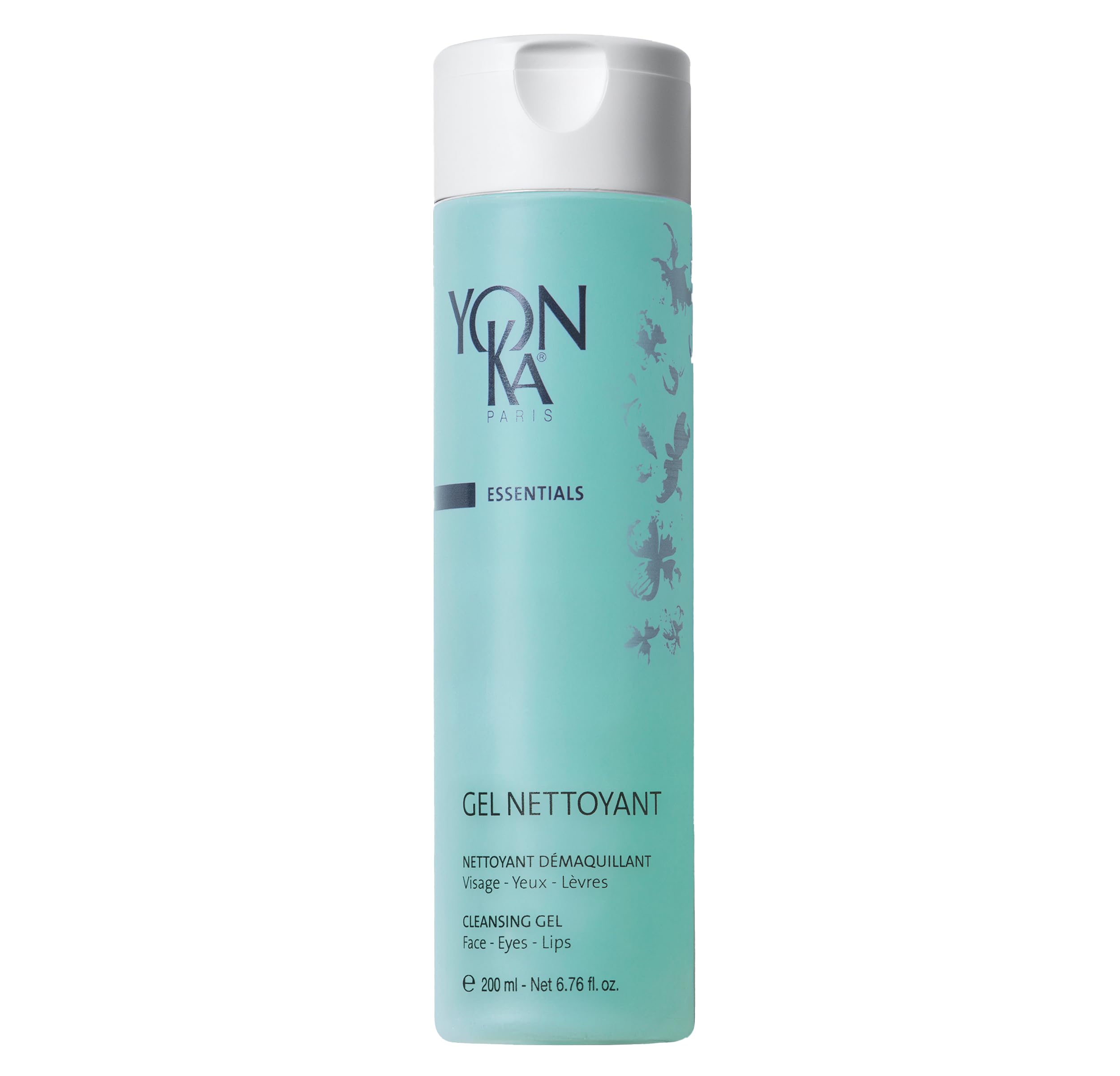 Yon-Ka Gel Cleanser bottle close-up showing gentle makeup removal capability.