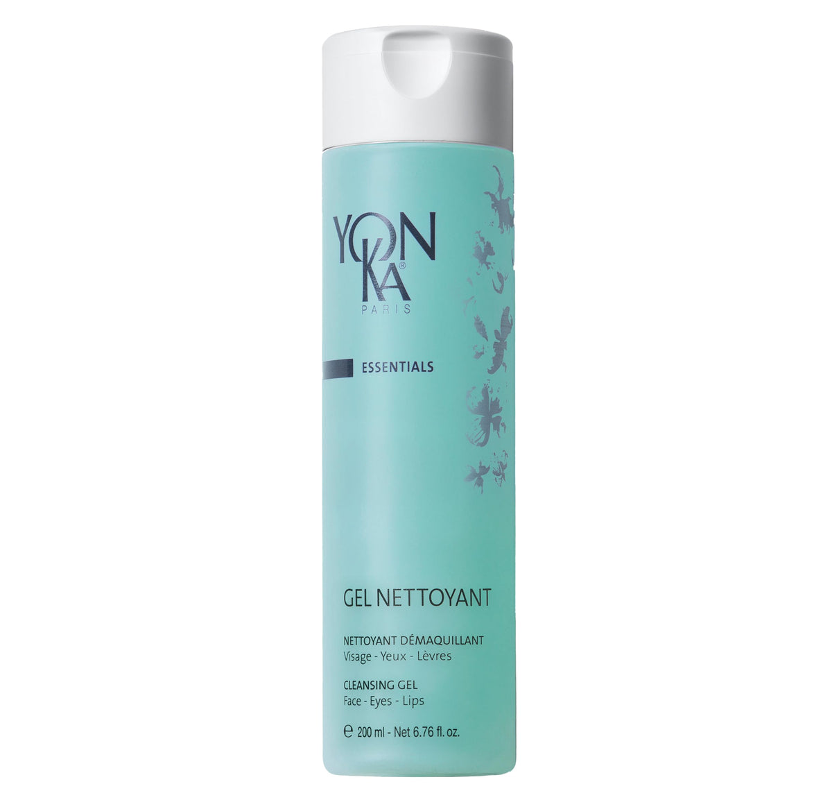 Yon-Ka Gel Cleanser bottle close-up showing gentle makeup removal capability.
