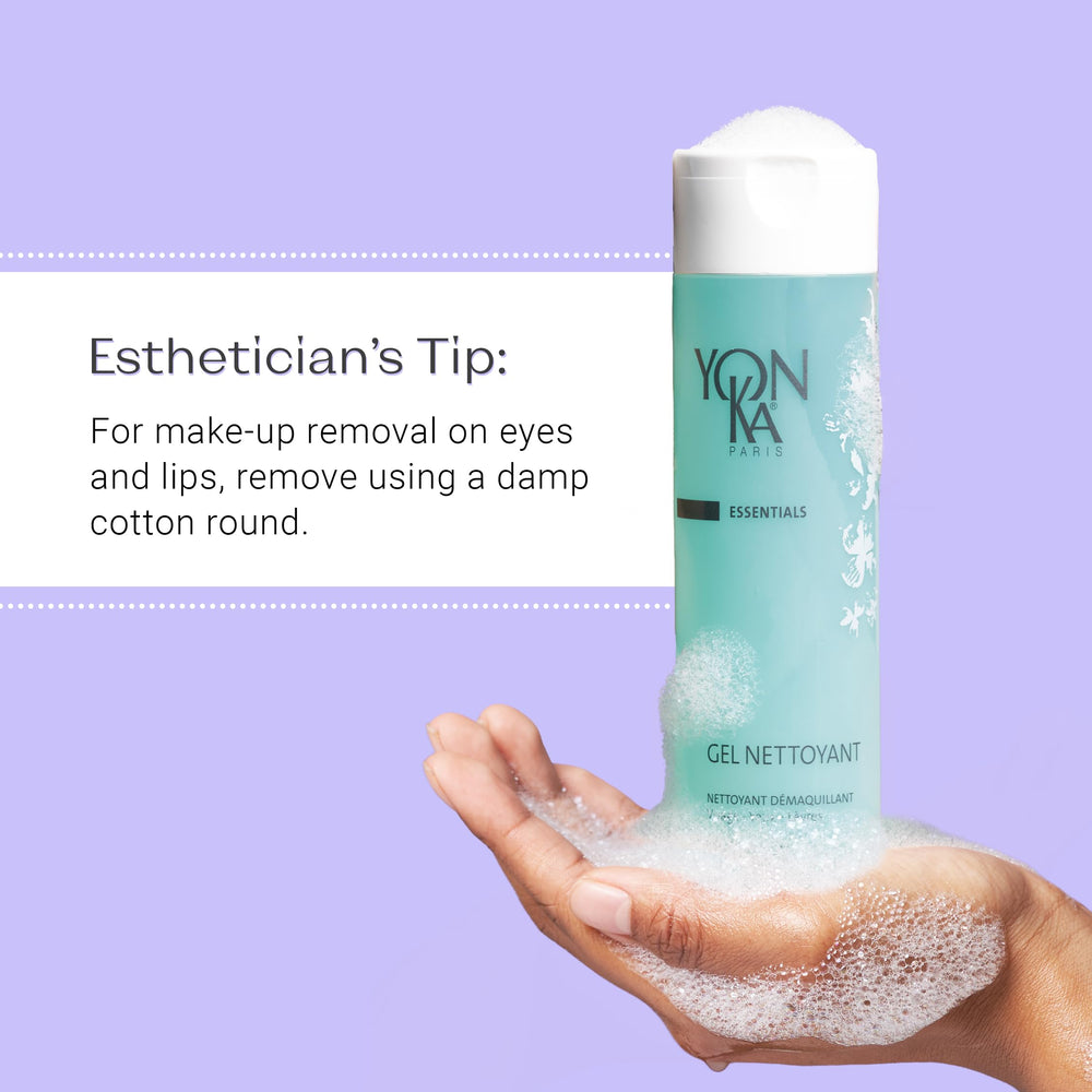 Daily Yon-Ka skincare routine featuring Gel Cleanser on vanity.