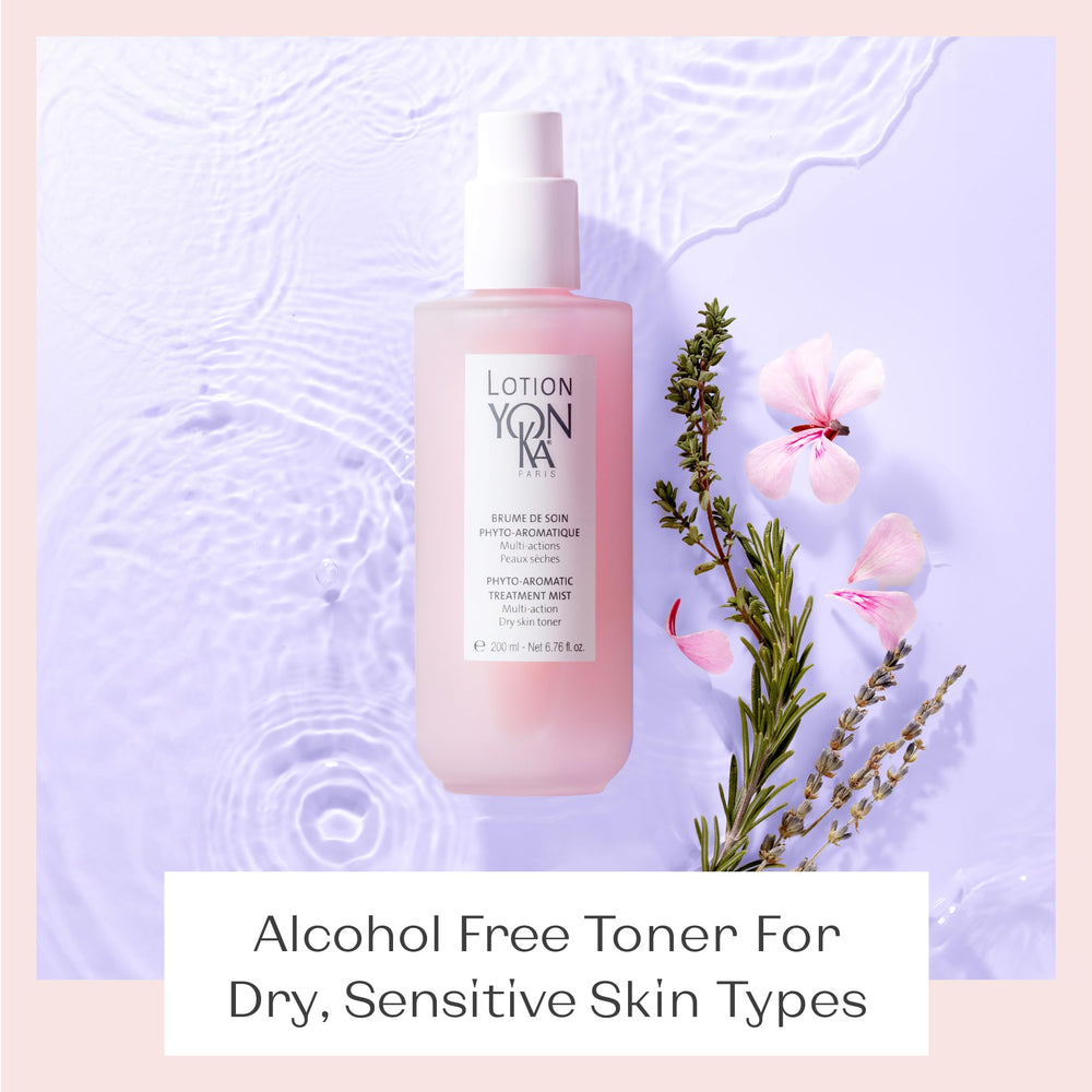 Yon-Ka Quintessence aromatherapeutic blend close-up shows lavender, geranium, rosemary oils for soothing ambience.
