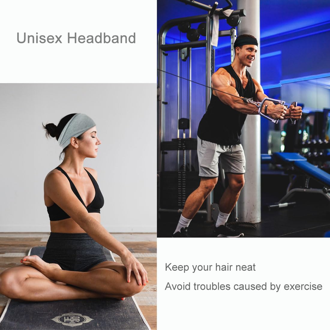 YONUF 6-pack includes two white, two black, and two gray headbands.