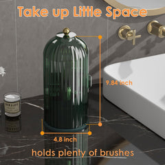 YOOLENS closed dustproof brush holder keeps brushes clean on green vanity.