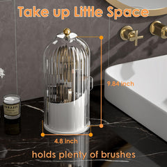 YOOLENS dustproof makeup brush holder close-up shows sealed design keeping brushes clean.