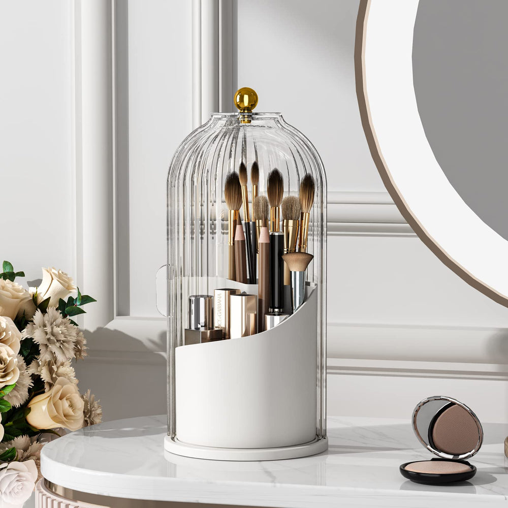 YOOLENS makeup brush holder lid with 360-degree rotating base provides easy access and dust protection.