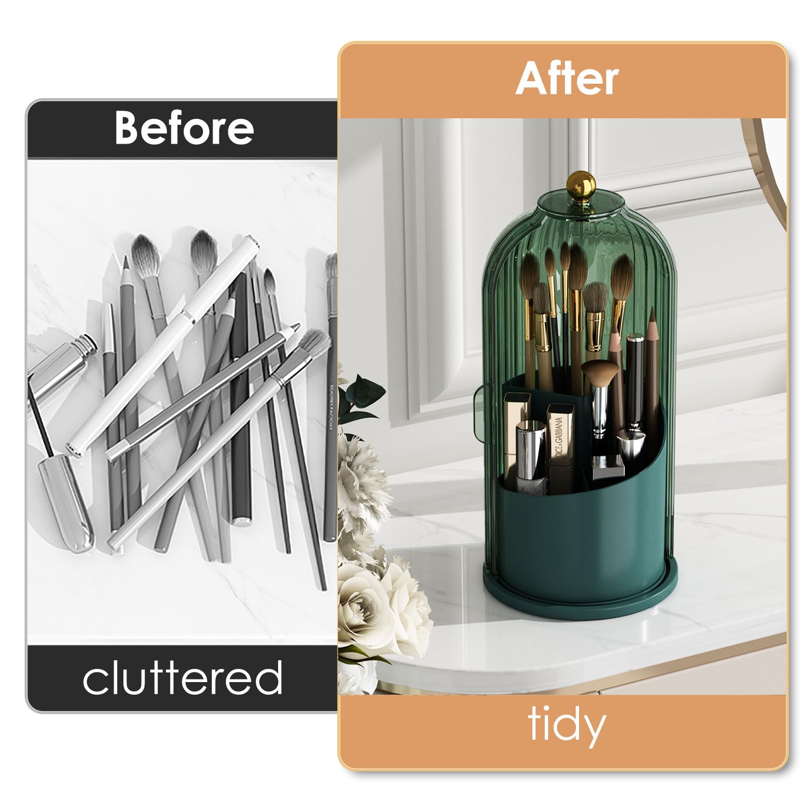 YOOLENS three-section design stores short and tall brushes separately.